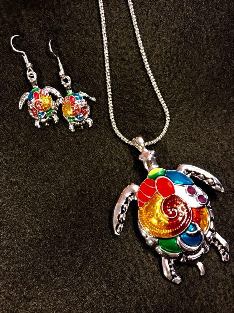 Vibrant Turtle Jewelry Set - Handmade Turtle Necklace, Bracelet & Earrings Set for Women - Perfect for Beach Vacations, Boho Fashion & Summer Accessories