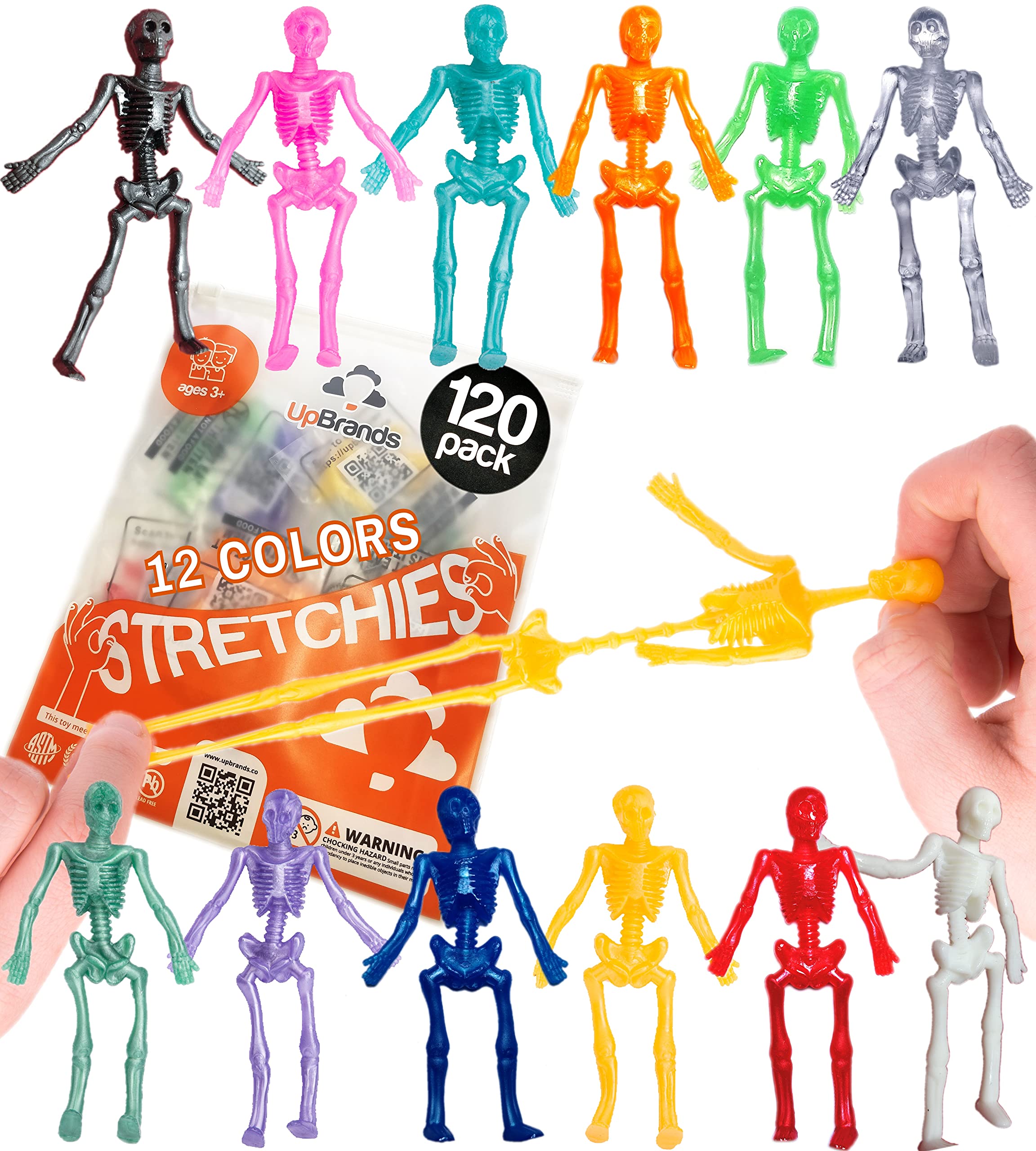 UpBrands 120 Stretchy Skeleton Toys - Bulk Party Favors for Kids in 12 Colors | Perfect for Easter Egg Basket Stuffers, Halloween Pinata Fillers, Classroom Prizes & Goodie Bags | Fun Educational Toys for Birthday Parties & Holiday Celebrations