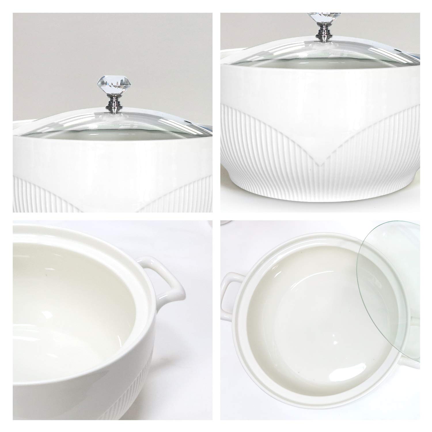 Premium White Ceramic Soup Tureen with Glass Lid - 7.48 Inch Porcelain Serving Bowl for Restaurants & Home Kitchens - Elegant Decorative Covered Soup Tureen for Creamy Soups, Stews & Chili - Perfect for Dinner Parties, Holiday Meals & Family Gatherings