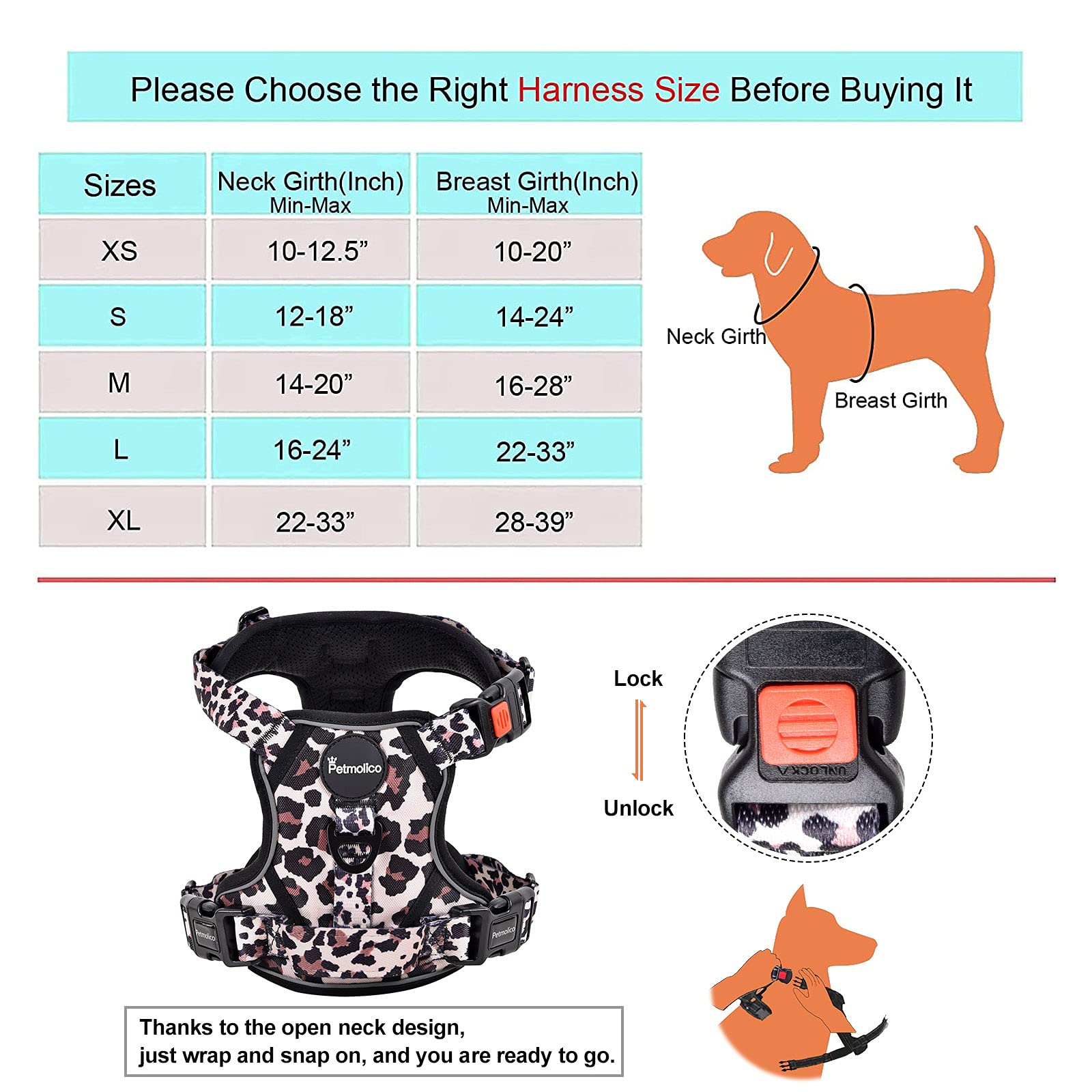 Petmolico No Pull Dog Harness Set with Leash - Reflective Adjustable Vest for Small Dogs & Puppies - Easy Control Handle & Poop Bag Holder - XS Leopard Print - Perfect for Walking, Training & Outdoor Adventures