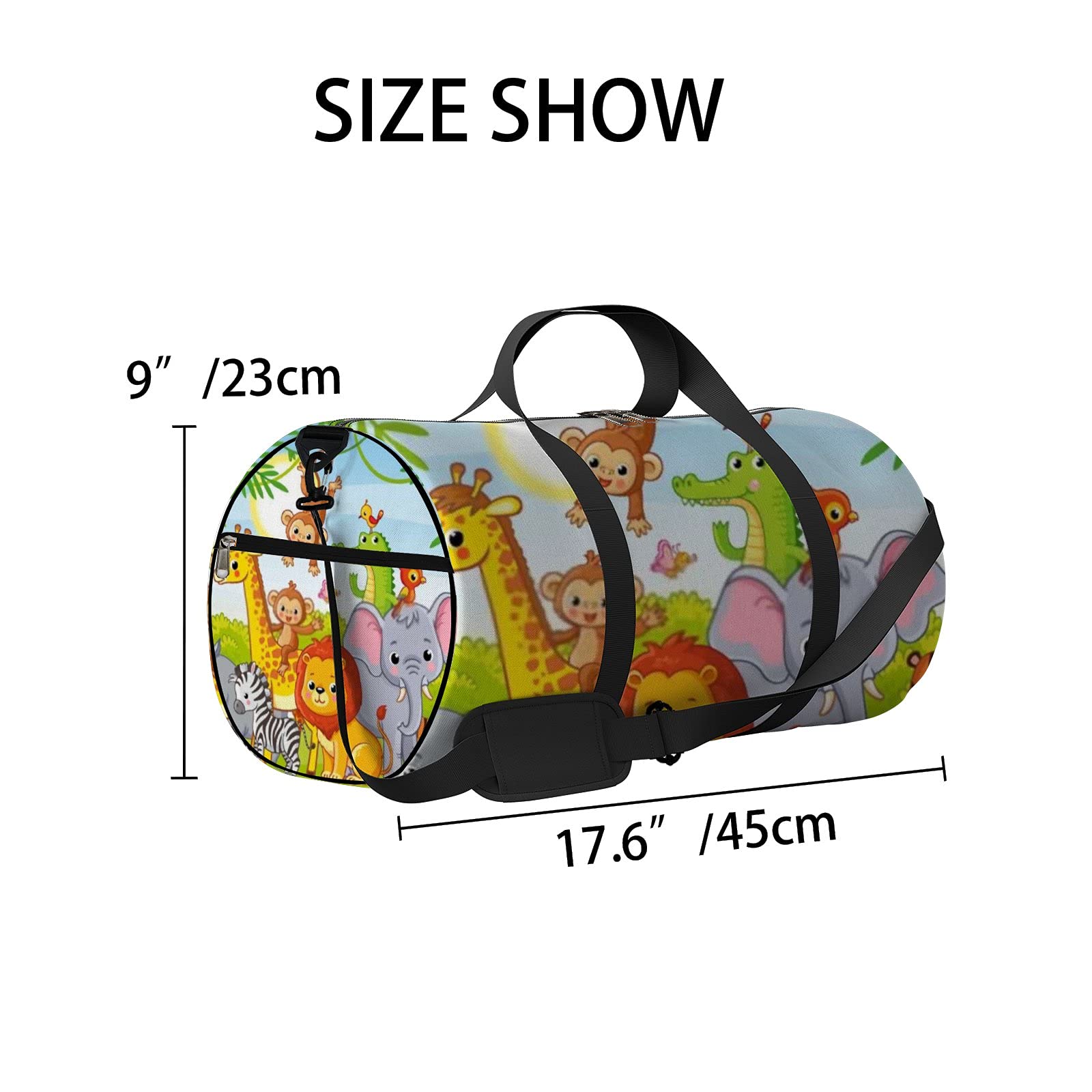Waterproof Jungle Animal Print Sports Tote Bag - Cute Cartoon Kawaii Gym Bag with Shoulder Strap & 2 Side Pockets for Men Women | Perfect for Travel, Workout, School & Daily Use