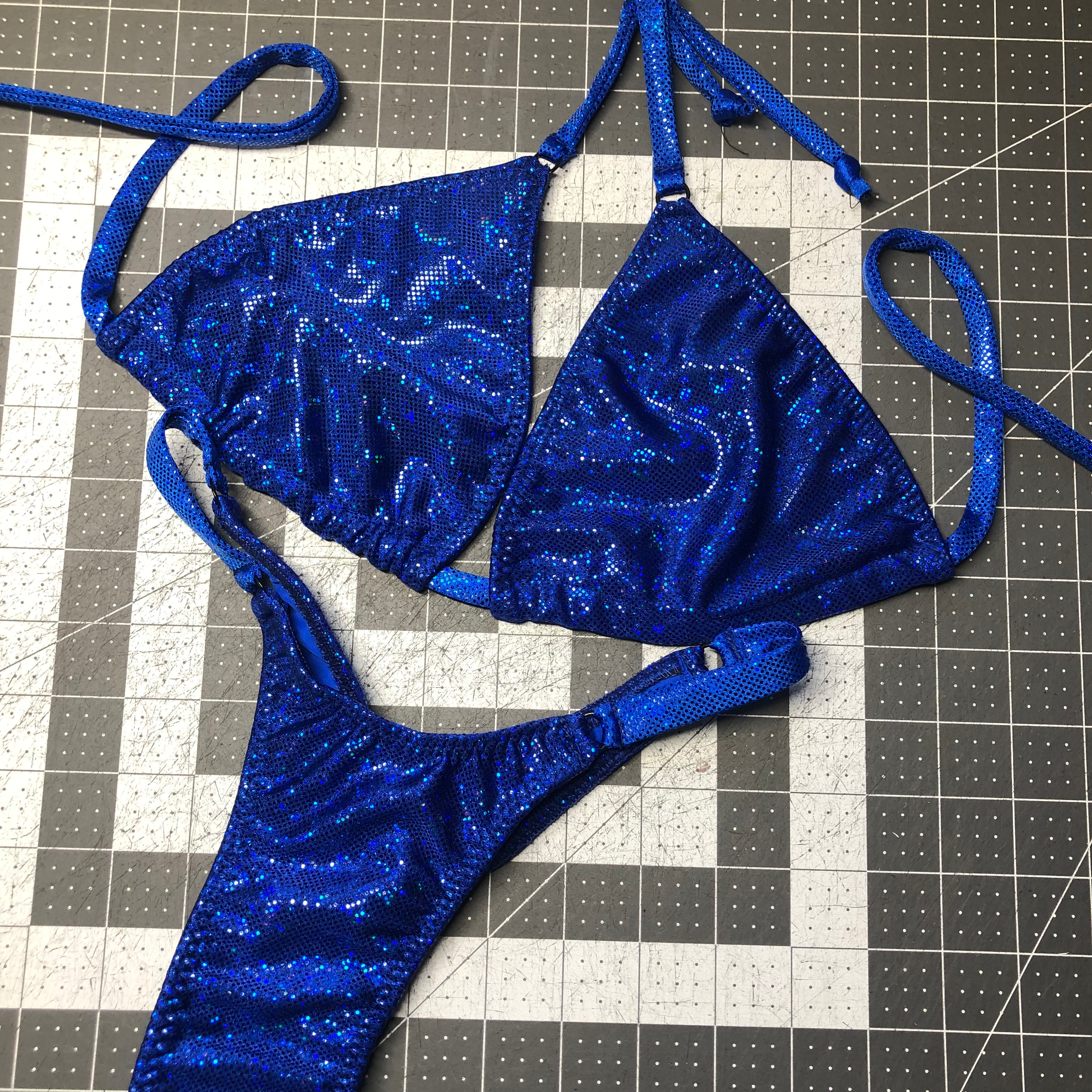 Blue Shattered Glass Print Bikini for Posing Practice - Perfect for Swimwear Modeling, Fitness Competitions & Beach Photos