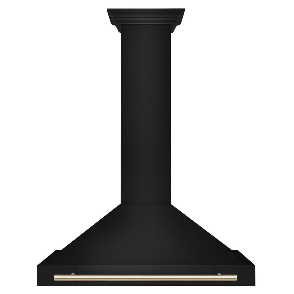 ZLINE Autograph Edition 36 Inch Black Stainless Steel Wall Mount Range Hood with Polished Gold Handle - Professional Kitchen Ventilation for Modern Homes (BSKB4Z 36 G) - Perfect for Gas Stoves, Cooking, and Smoke Removal