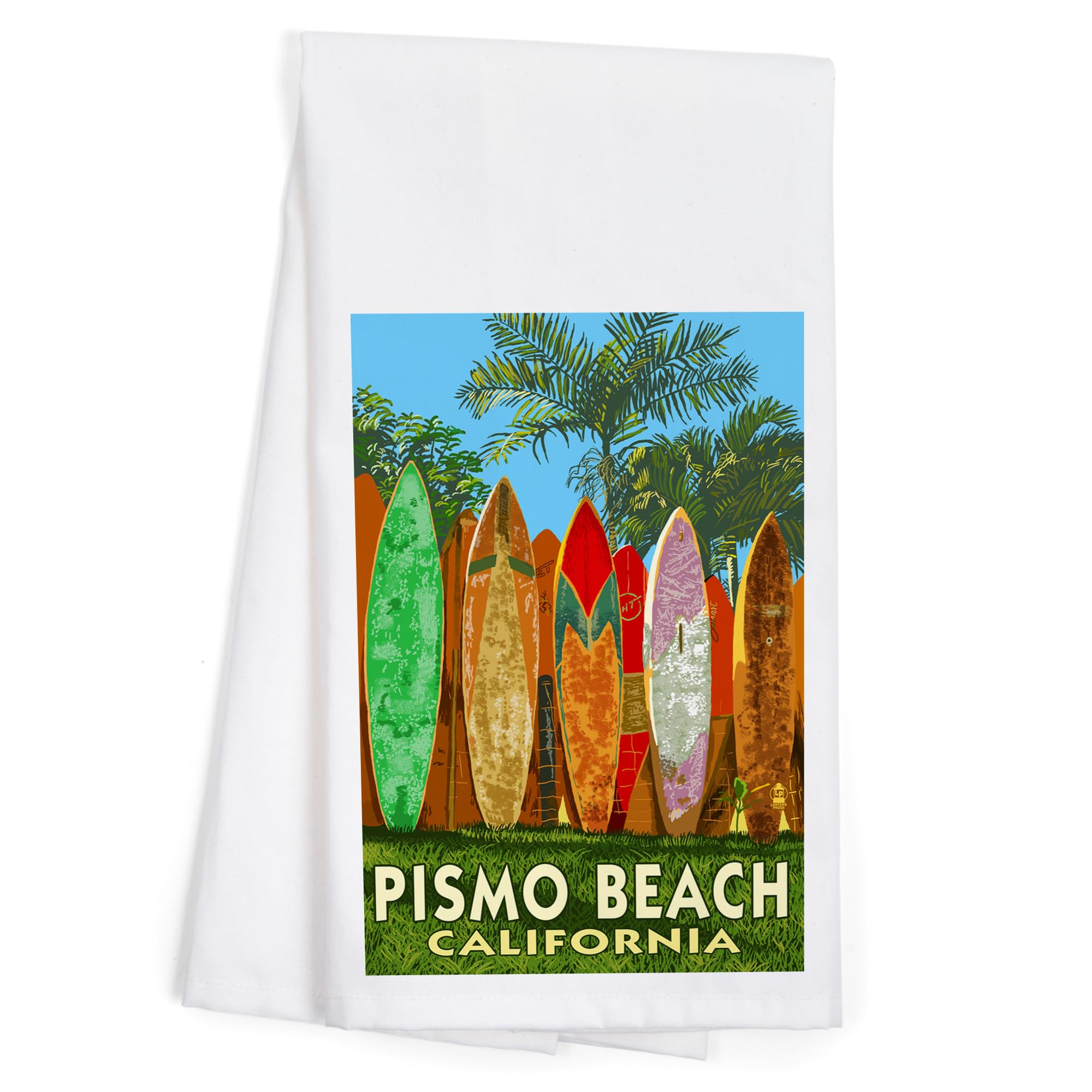 Lantern Press Pismo Beach California Surfboard Fence 100% Cotton Tea Towel - Decorative Hand Towel for Kitchen, Bathroom & Home Decor - Perfect for Beach House, Coastal Decor & Gift Giving