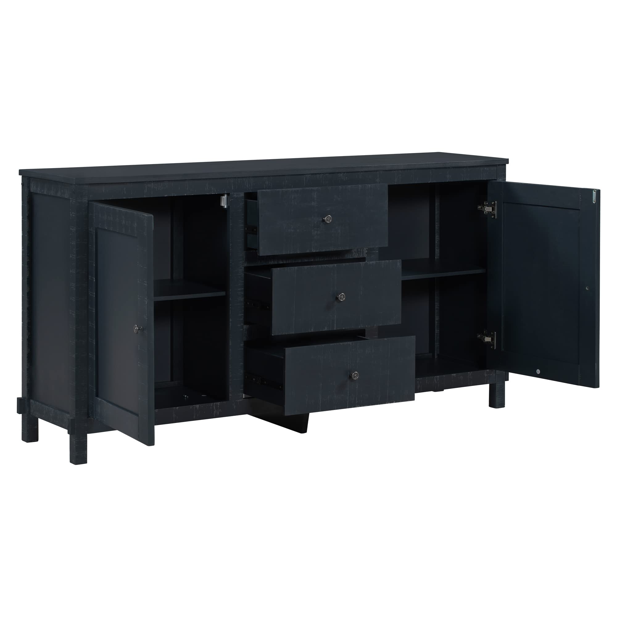 Vintage Mid-Century Buffet Sideboard with Storage Drawers - Farmhouse Entryway Console Table & Kitchen Buffet Cabinet for Dining Room, Living Room - Adjustable Shelves, Antique Black Finish | Perfect for Farmhouse Decor, Dining Room Storage & Living Room Organization
