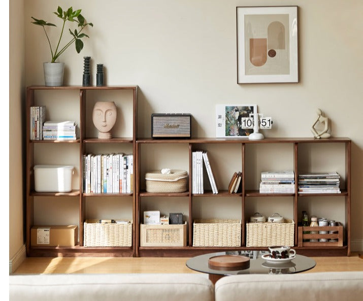 Solid Black Walnut Wood Bookshelf with Free Lattice Combination - Stylish Storage for Home Office, Living Room & Library