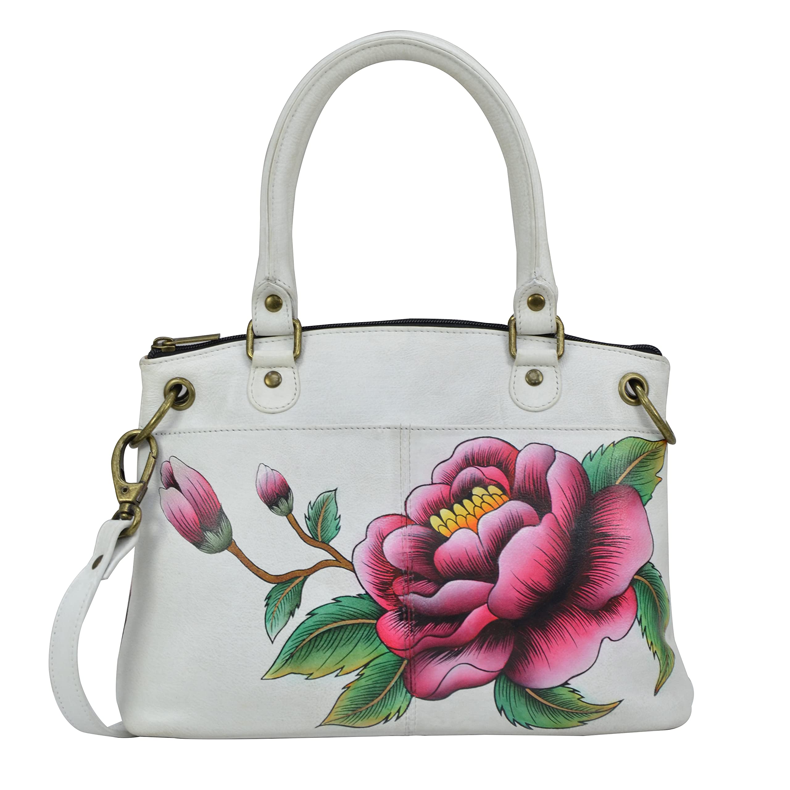 Anna by Anuschka Women's Hand-Painted Genuine Leather Satchel Purse - Small Crossbody Bag for Everyday Use, Work & Travel