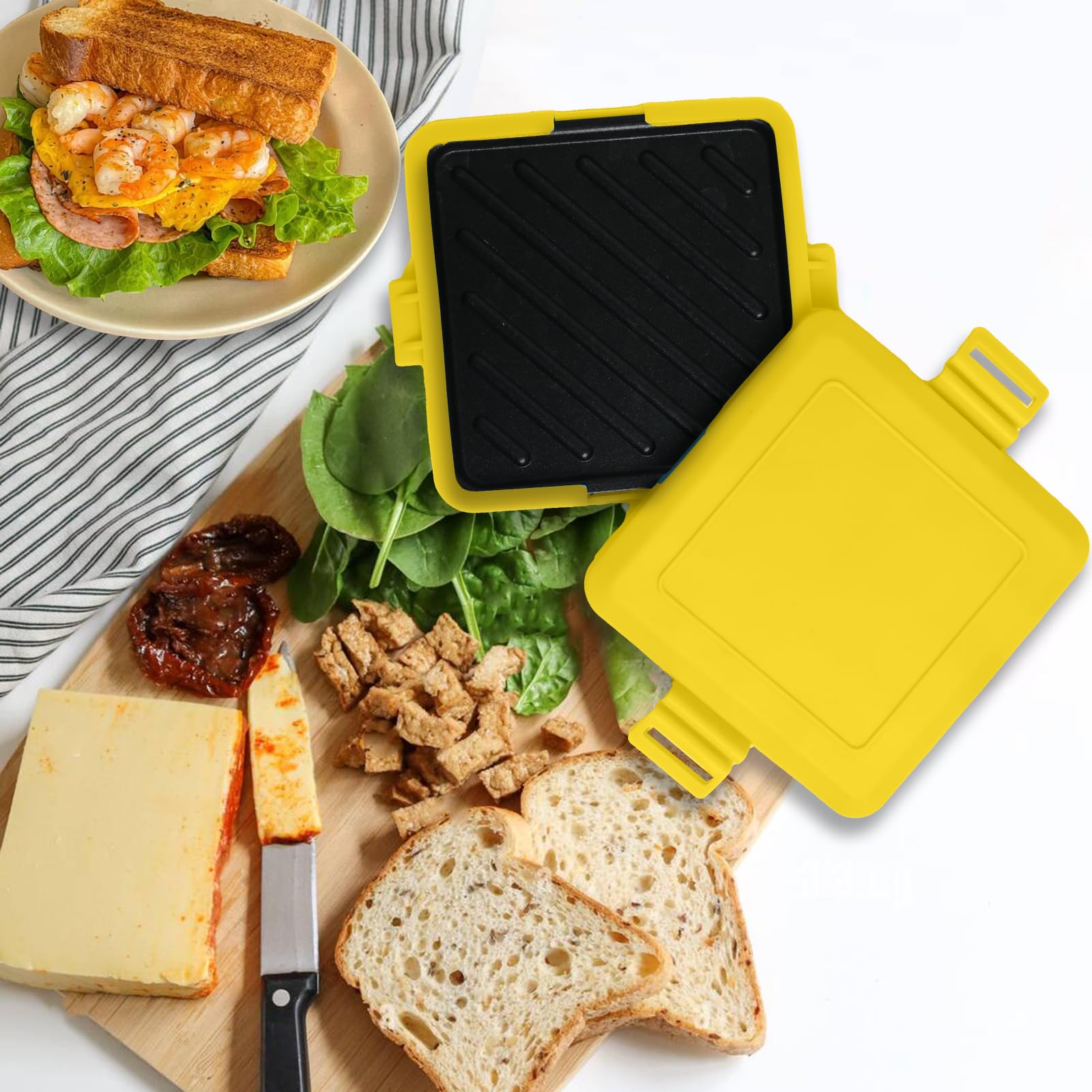 Microwave Toastie Maker - Adjustable Silicone Straps Sandwich Maker for Quick & Easy Meals - No Electricity Needed - Wireless & Time Saving - Perfect for Breakfast, Lunch & Snacks (Yellow)