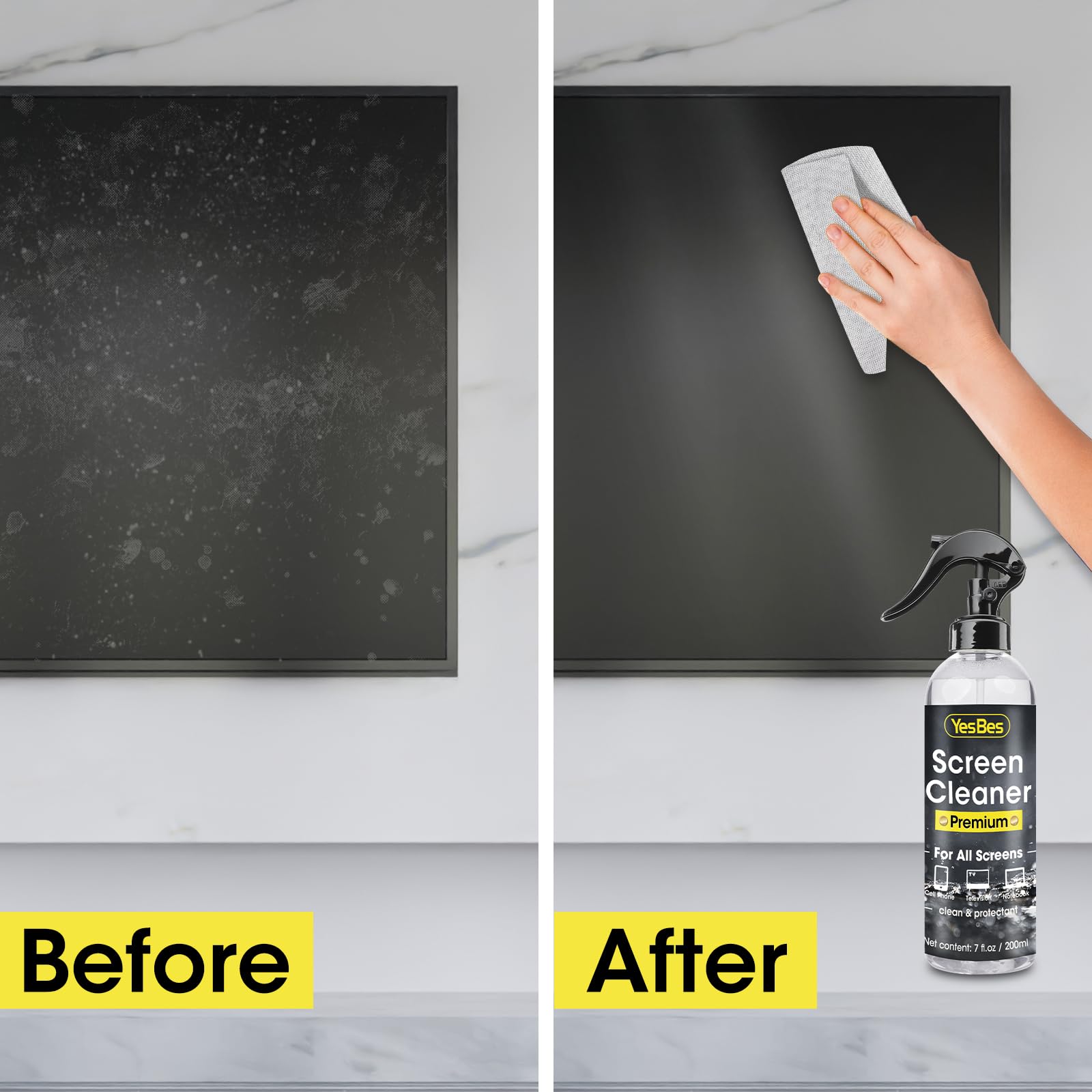 14oz Screen Cleaner Spray (7oz x 2 Pack) with 2 Microfiber Cloths - Safe for TV, Monitor, Laptop, MacBook, iPad & Electronics | Streak-Free Cleaning for Home, Office & Car Use