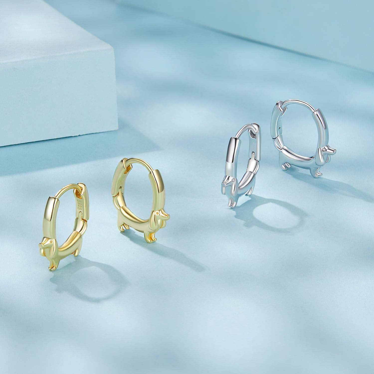 925 Sterling Silver Animal Hoop Earrings - Cute Panda, Dolphin, Cat & Dachshund Huggie Earrings for Women & Girls | Hypoallergenic, Lightweight Jewelry Gift | Perfect for Everyday Wear, Parties & Special Occasions