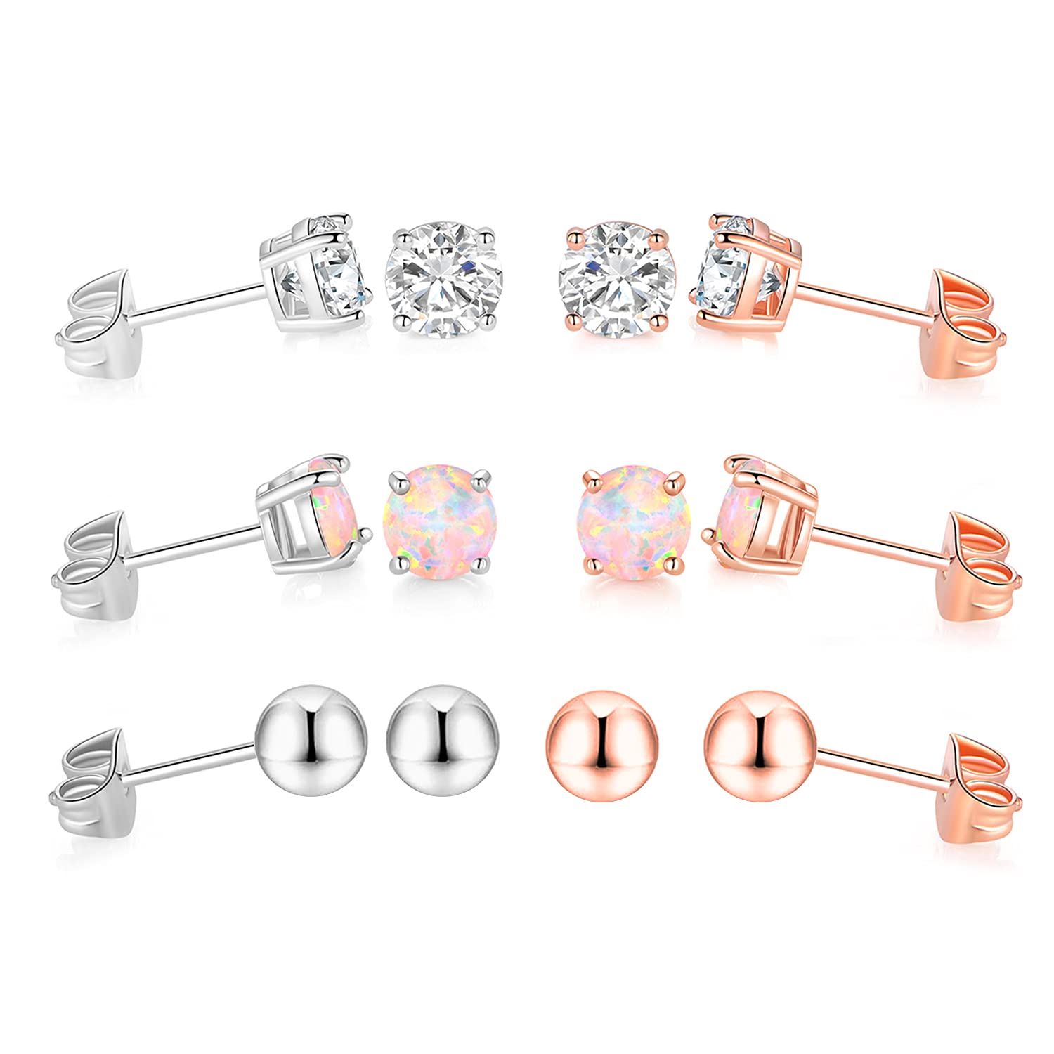 6 Pairs Hypoallergenic Gold Plated Opal Stud Earrings for Women - Elegant Jewelry Set for Daily Wear, Parties & Gifts