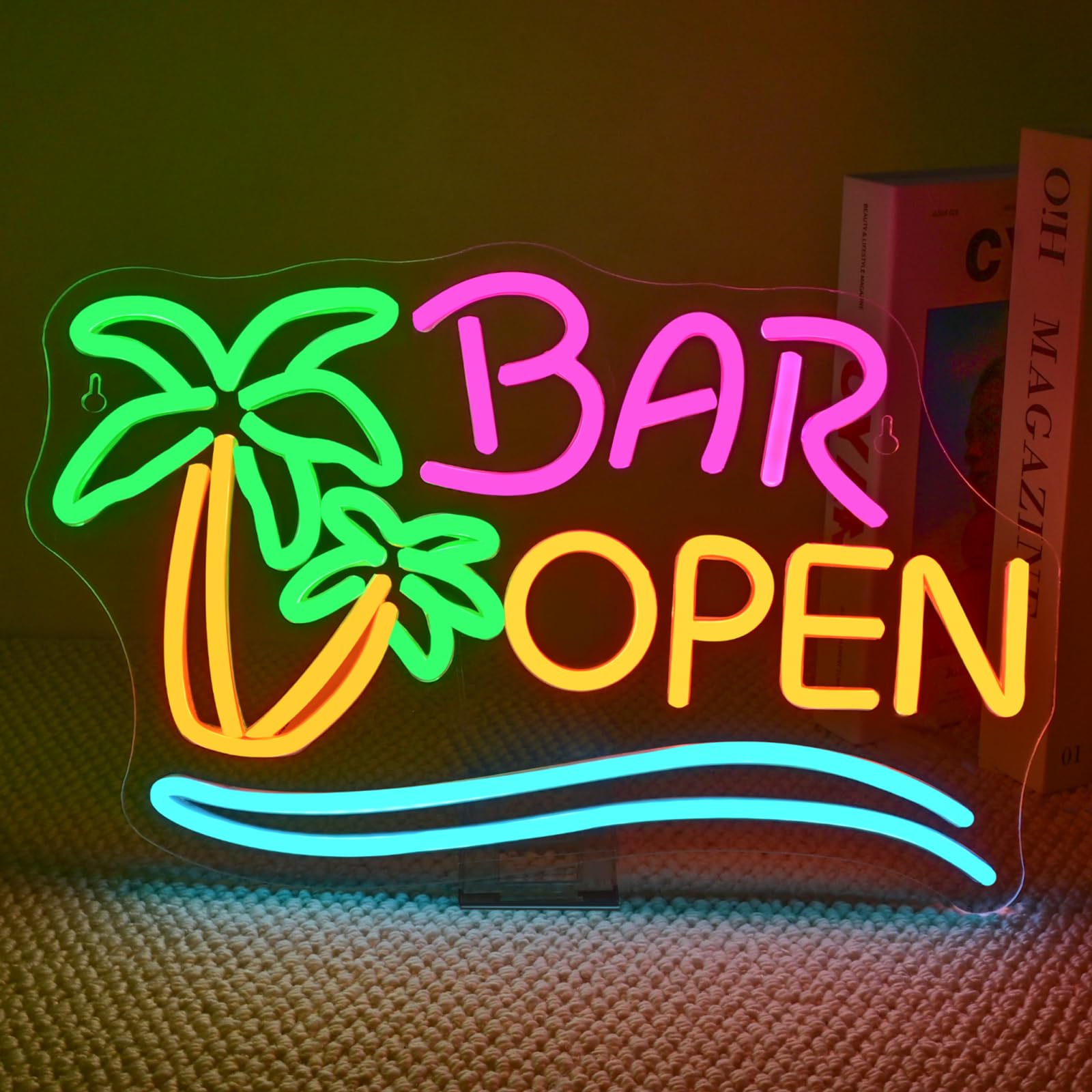 Ineonlife Coconut Tree Open Neon Sign - Vibrant LED Wall Decor for Bars, Cafes & Man Caves - Perfect for Beer Shops, Hotels & Teen Boy Gifts - Create Tropical Party Vibes for Home & Commercial Spaces