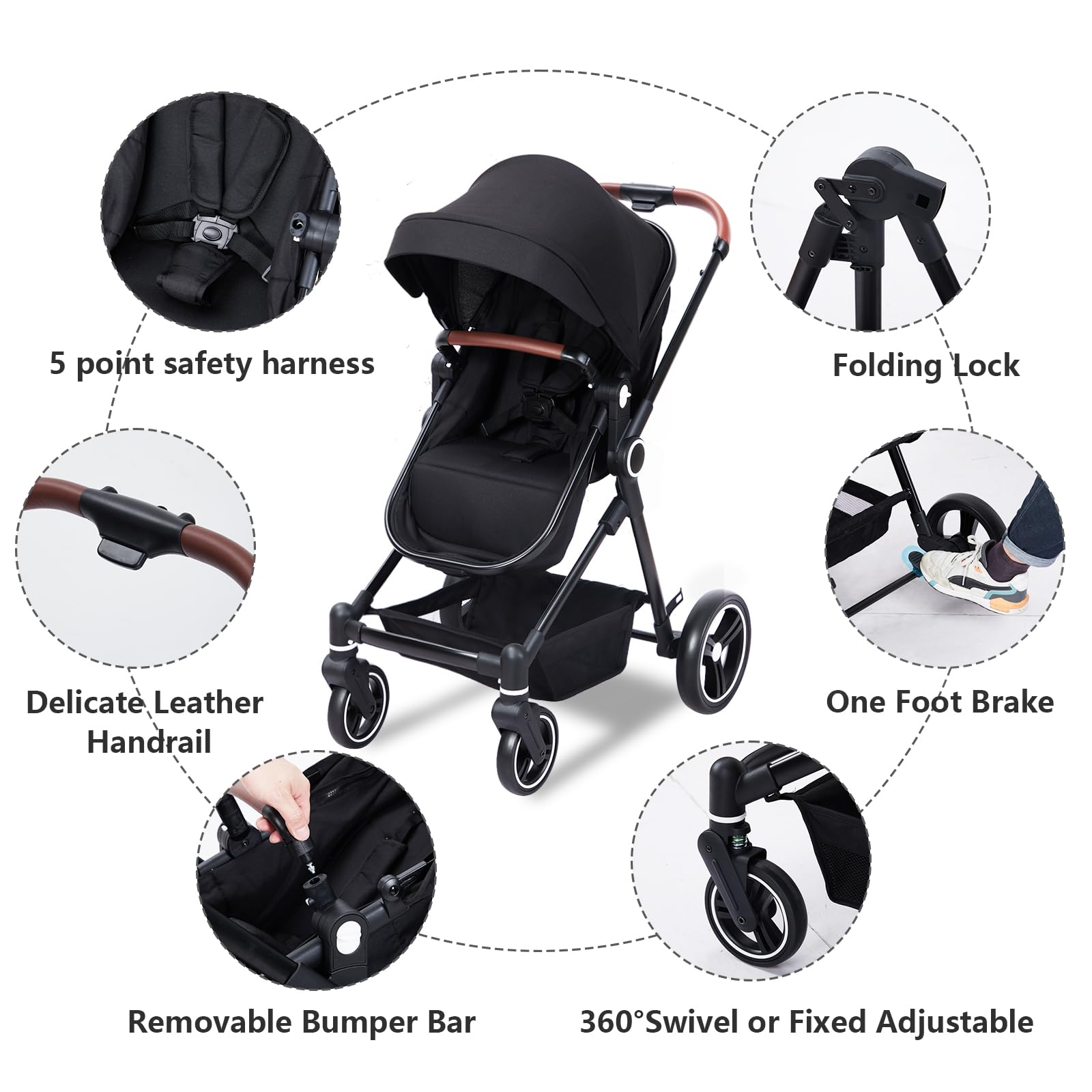 2 in 1 Convertible Baby Stroller for Newborn to Toddler (1-3 Years) - Lightweight Travel Stroller with Removable Seat, Shock Absorption, Cup Holder & Large Storage Basket | Perfect for Shopping, Travel & Daily Walks