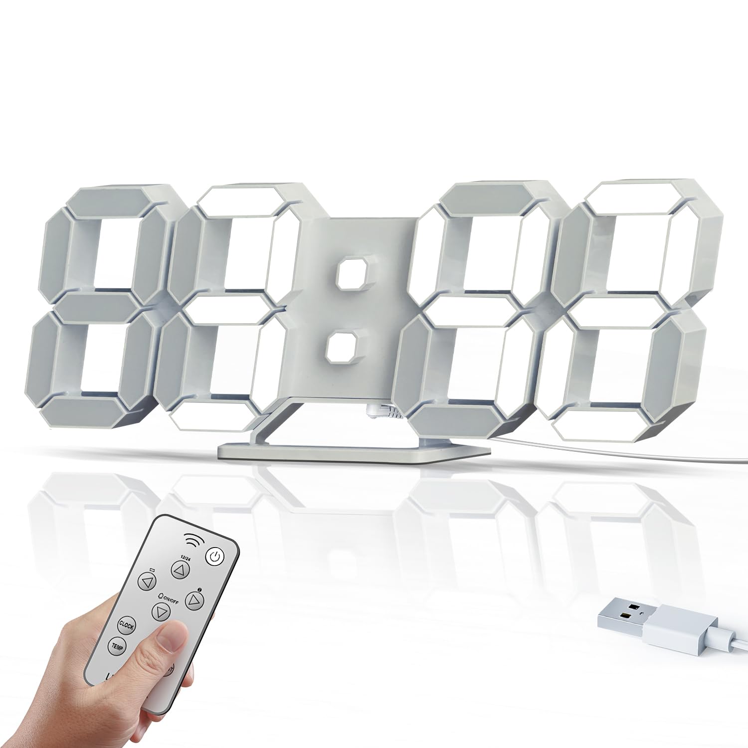 Modern 3D Digital LED Wall Clock with Large White Light Numbers - Remote Control, Adjustable Brightness & Alarm - Perfect for Bedroom, Living Room, Home Office - Ideal for Kids, Teens & Adults - Great for Nighttime Visibility and Stylish Home Decor