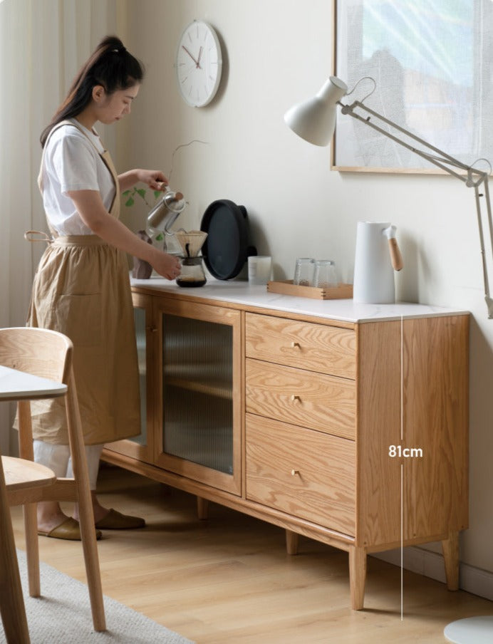 Solid Oak Wood Sideboard Buffet Cabinet - Rustic Dining Room Storage for Dishes, Linens & Entertaining Essentials