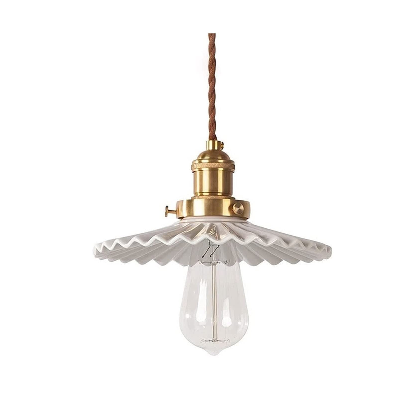 QYOO Single Head Pleated Chandelier Light Shade - White Ceramic Hanging Ceiling Lamp Fixture for Kitchen, Living Room, Bedroom | Elegant Home Decor Lighting | Perfect for Dining Areas and Entryways