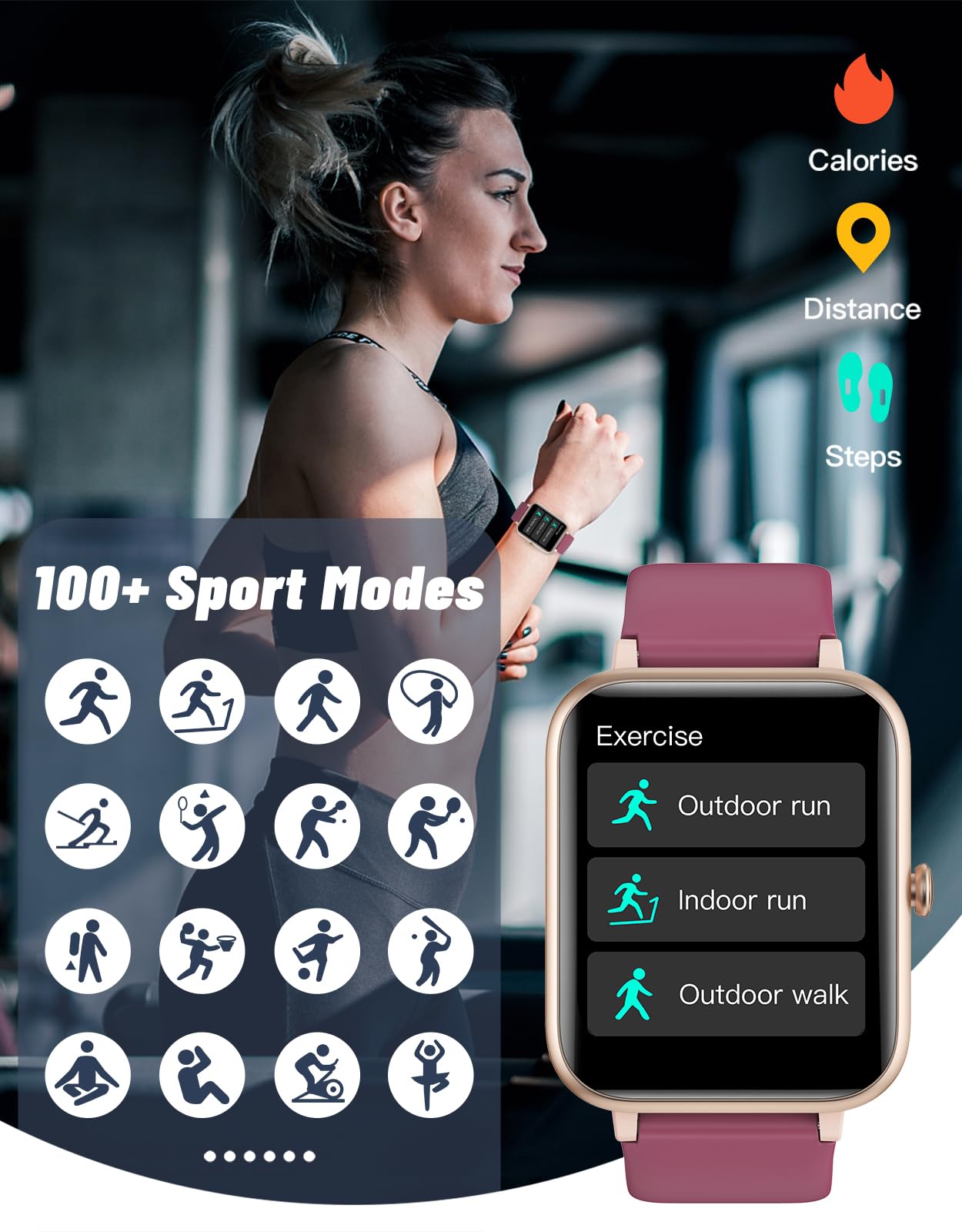 GRV Smart Watch for Women - IP68 Waterproof Fitness Tracker with Heart Rate Monitor, Sleep Tracking, Step Counter & Calorie Burn - Compatible with iOS & Android (Dark Purple) - Perfect for Workouts, Swimming & Daily Activity Tracking