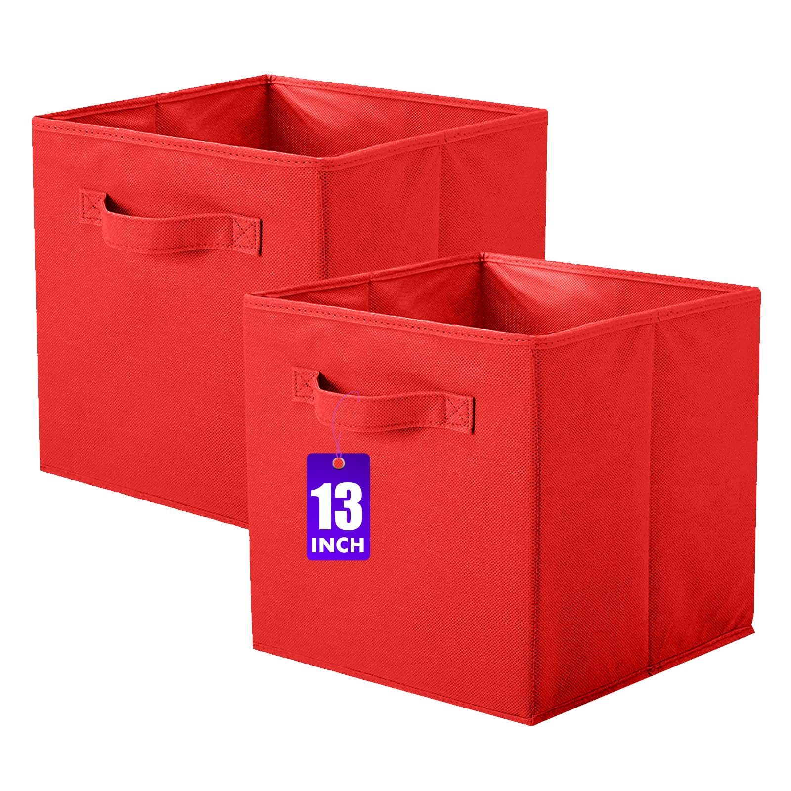 ShellKingdom Foldable Fabric Storage Bins & Organizer Cubes - 13x13x13 Inch Closet & Toy Storage Drawers, 2-Pack (Red) - Perfect for Bedroom, Nursery & Kids Room Organization