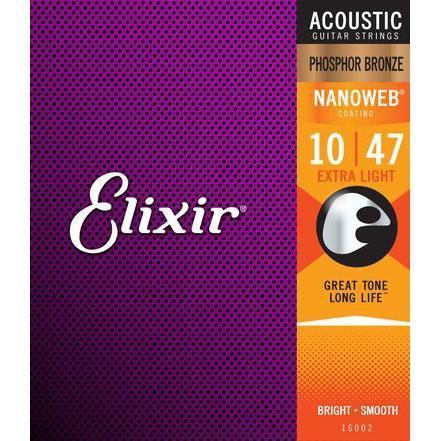Elixir Acoustic Guitar Strings - Nanoweb Coated Phosphor Bronze Extra Light (10-47) | Long-Lasting Tone & Smooth Playability for Beginners & Professionals | Perfect for Folk, Country & Fingerstyle Playing