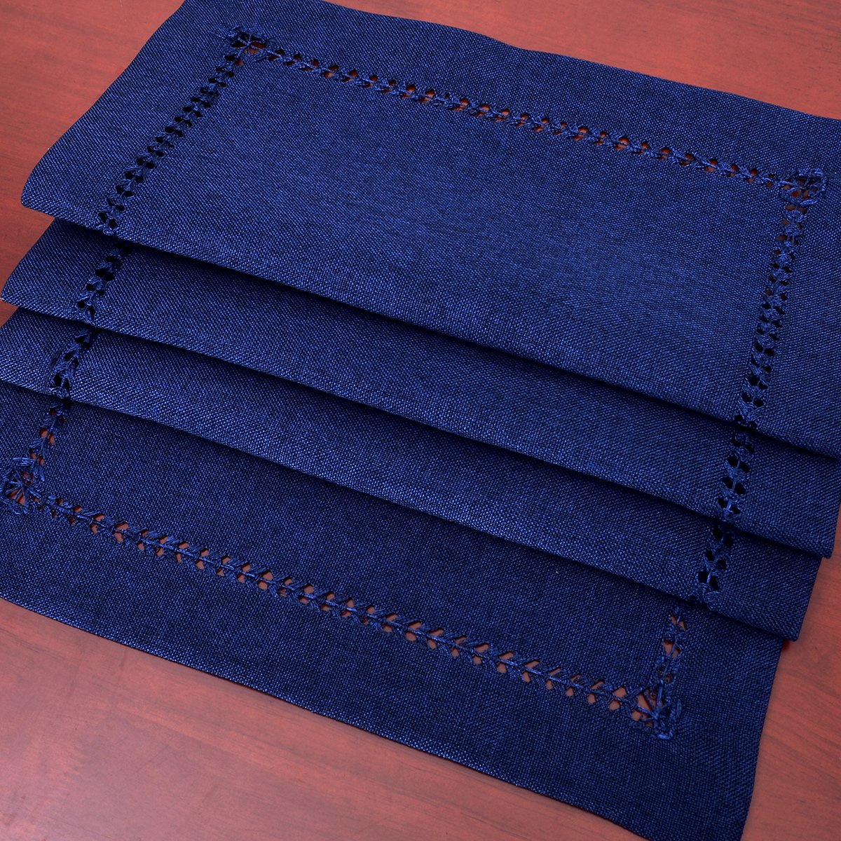 Grelucgo Handmade Hemstitch Solid Navy Blue Nautical Rectangular Table Runner - 14 x 60 Inch - Perfect for Dining Tables, Buffets, and Dresser Decor
