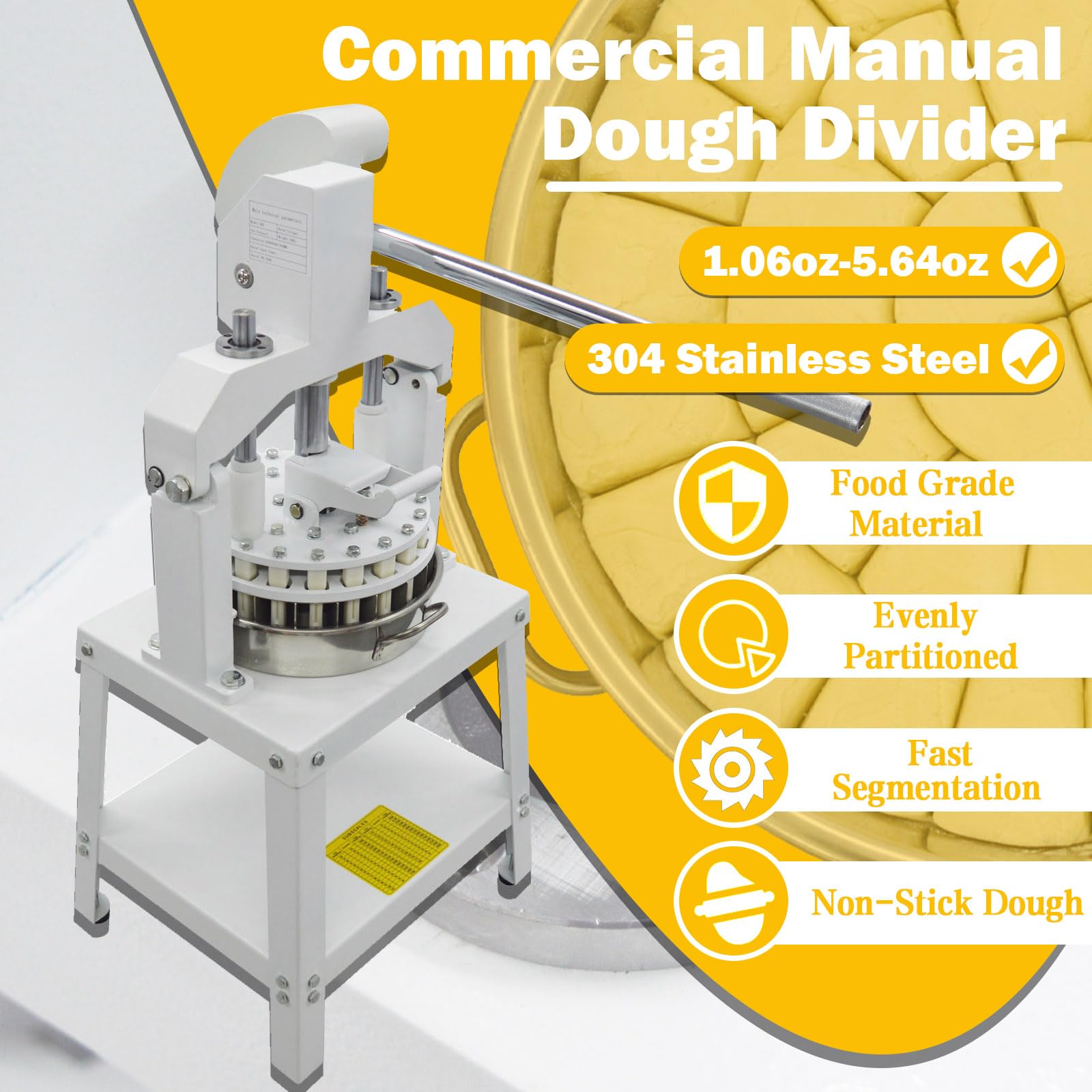 TECHTONGDA Commercial Dough Divider Rounder Machine - Manual 36-Piece Dough Cutter with Hand Press for Bread & Bakery | Perfect for Pizza, Pastry & Bun Making in Restaurants & Bakeries