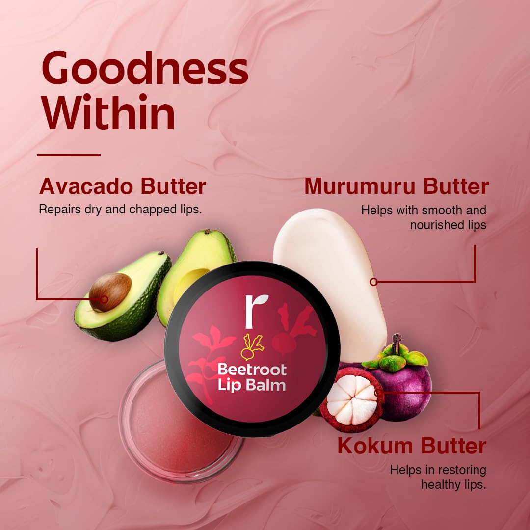 Rivona Naturals Beetroot Lip Balm with Avocado Butter - Hydrating, Tinted Lip Care for Men & Women (8g) | Moisturizing Dry Lips, Natural Makeup Look, Daily Lip Protection
