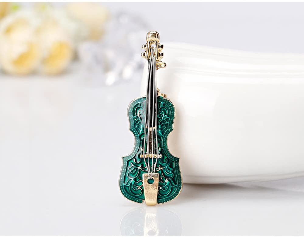 Elegant Green Mini Violin Brooch Pin for Women - Handmade Enamel Lapel Pin, Fashion Jewelry Accessory for Dresses, Weddings, Christmas & Mother's Day Gifts | Perfect for Formal Events, Parties & Special Occasions