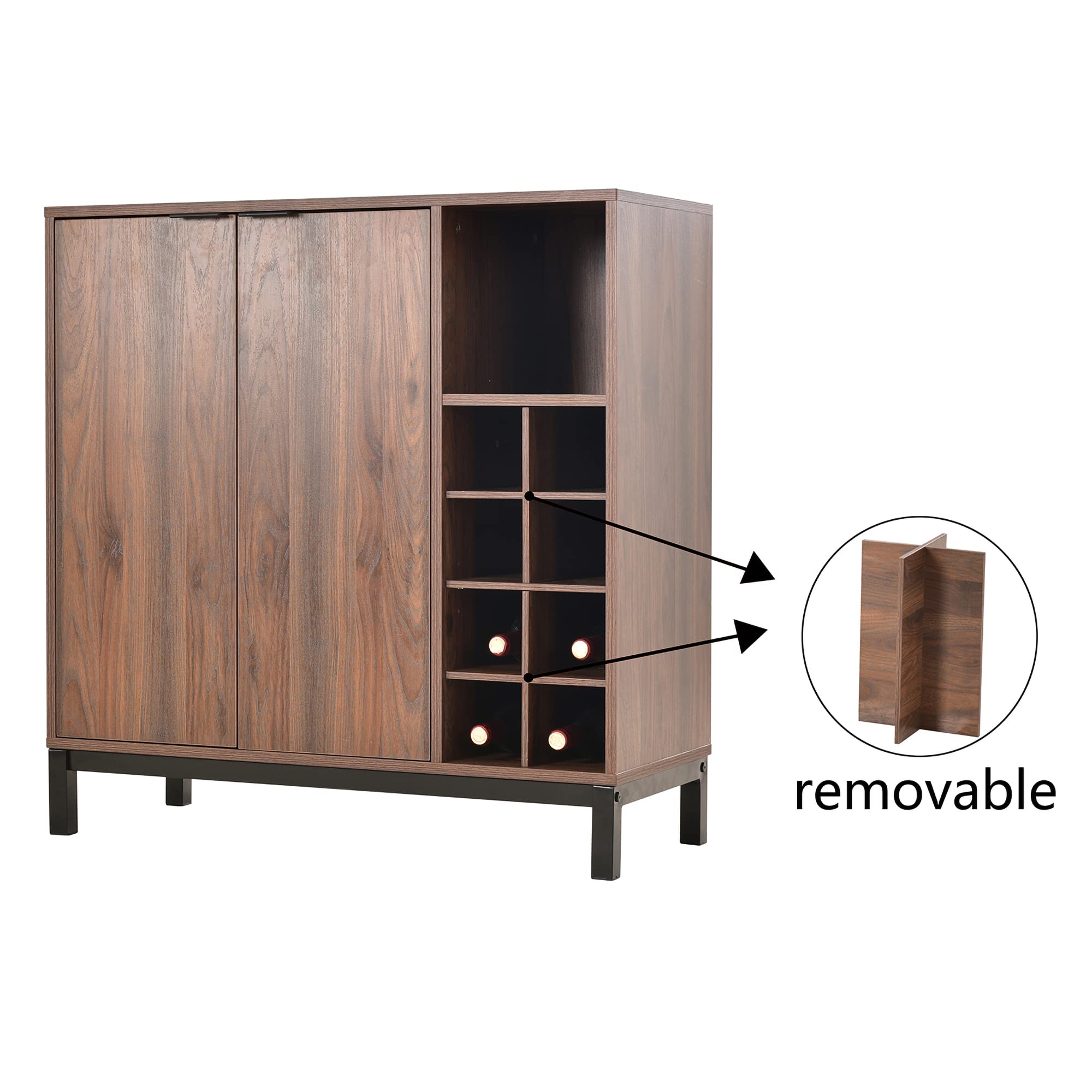 Harper & Bright Designs 34 Inch Dark Brown Sideboard Buffet Cabinet with Storage, Wine Racks & Coffee Bar - Perfect for Dining Room, Living Room & Home Office Organization