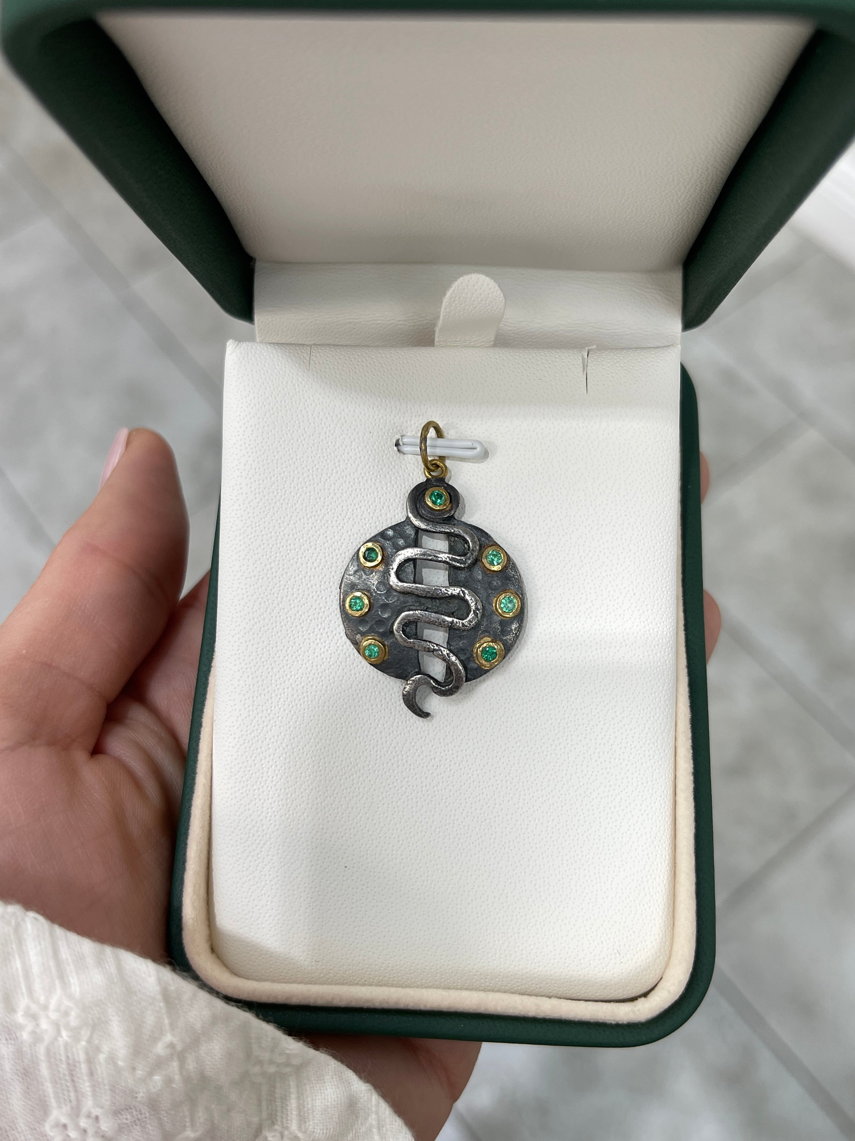 0.35tcw 24K Gold & Sterling Silver Emerald Snake Medallion Pendant - Elegant Jewelry for Women, Gift for Her, Perfect for Parties, Weddings & Special Occasions