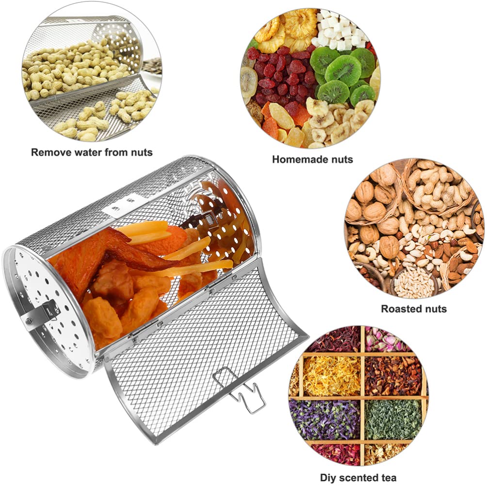 Stainless Steel Rotisserie Grill Roaster Drum & Air Fryer Basket - Oven Rack for Peanuts, Nuts, Coffee Beans, BBQ - Perfect for Home Kitchen, Camping & Outdoor Cooking