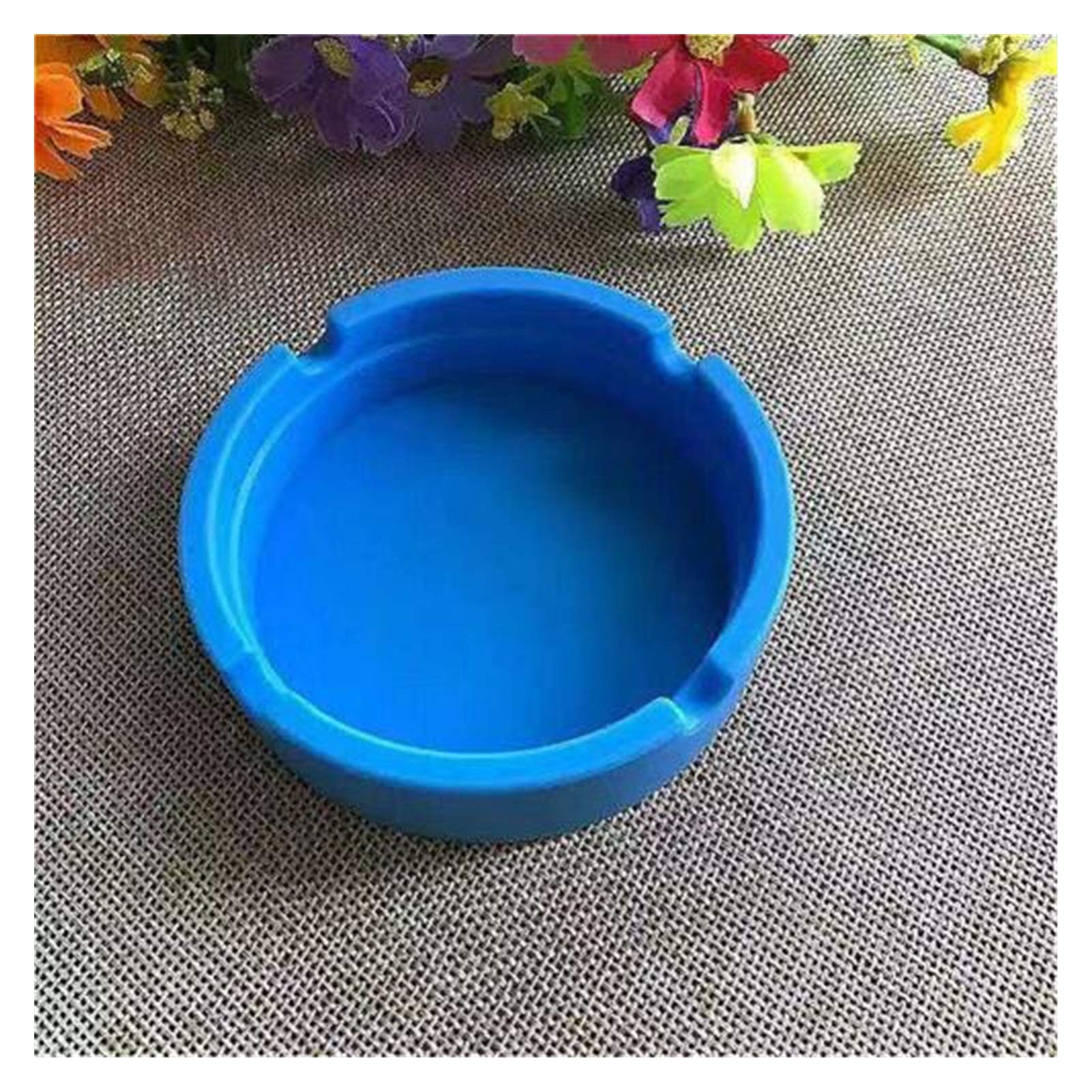 Heat-Resistant Silicone Ashtray - Soft Round Cigarette Holder & Ash Tray Plate (Blue) for Indoor/Outdoor Smoking Areas, Patio, and Travel Use