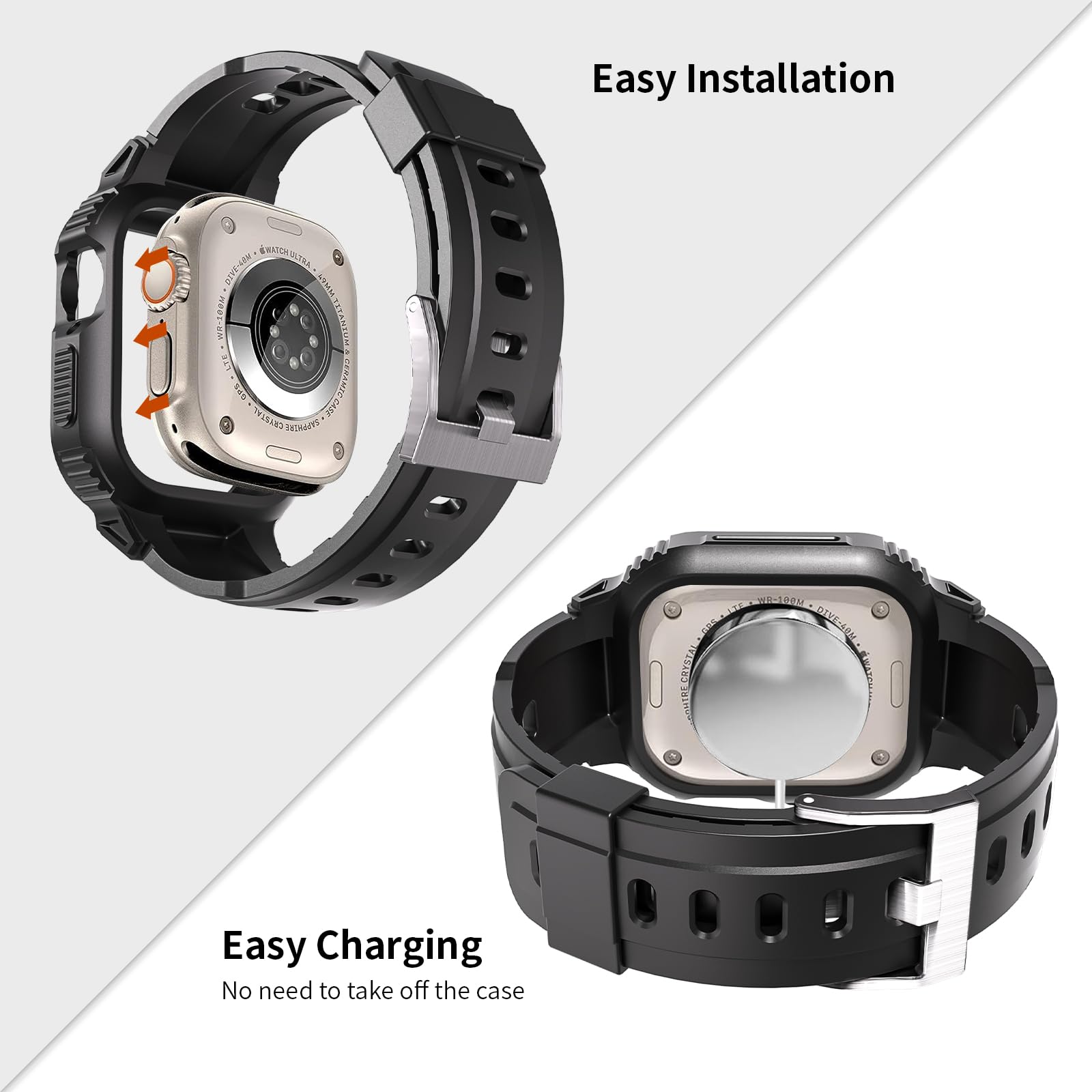 Durable Shockproof Sport Band for Apple Watch 38mm 40mm 41mm 42mm 44mm 45mm 49mm with Protective Case - Compatible with iWatch Series Ultra/9/8/SE/7/6/5/4/3/2/1 - Perfect for Running, Gym Workouts & Outdoor Activities (Men & Women)
