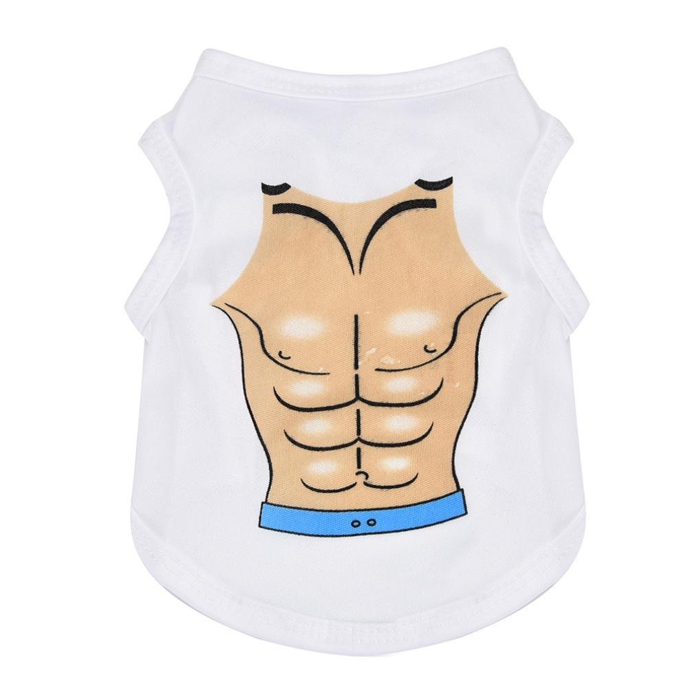 Suppion Pet Puppy Small Dog Cat Clothes - Muscle Print Apparel Vest for Small Breeds (Size M, White) - Perfect for Daily Walks, Costume Parties & Photo Shoots