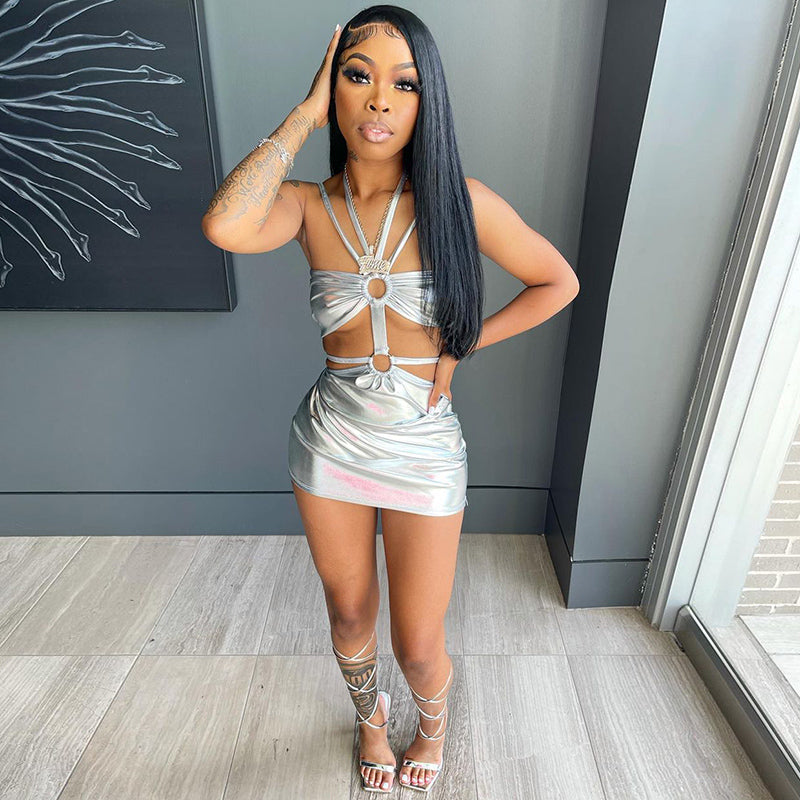 Lovevop Women's Sleeveless Bodycon Halter Hollow Out Mini Dress - Y2K Streetwear Summer Fashion for College, Parties & Night Out