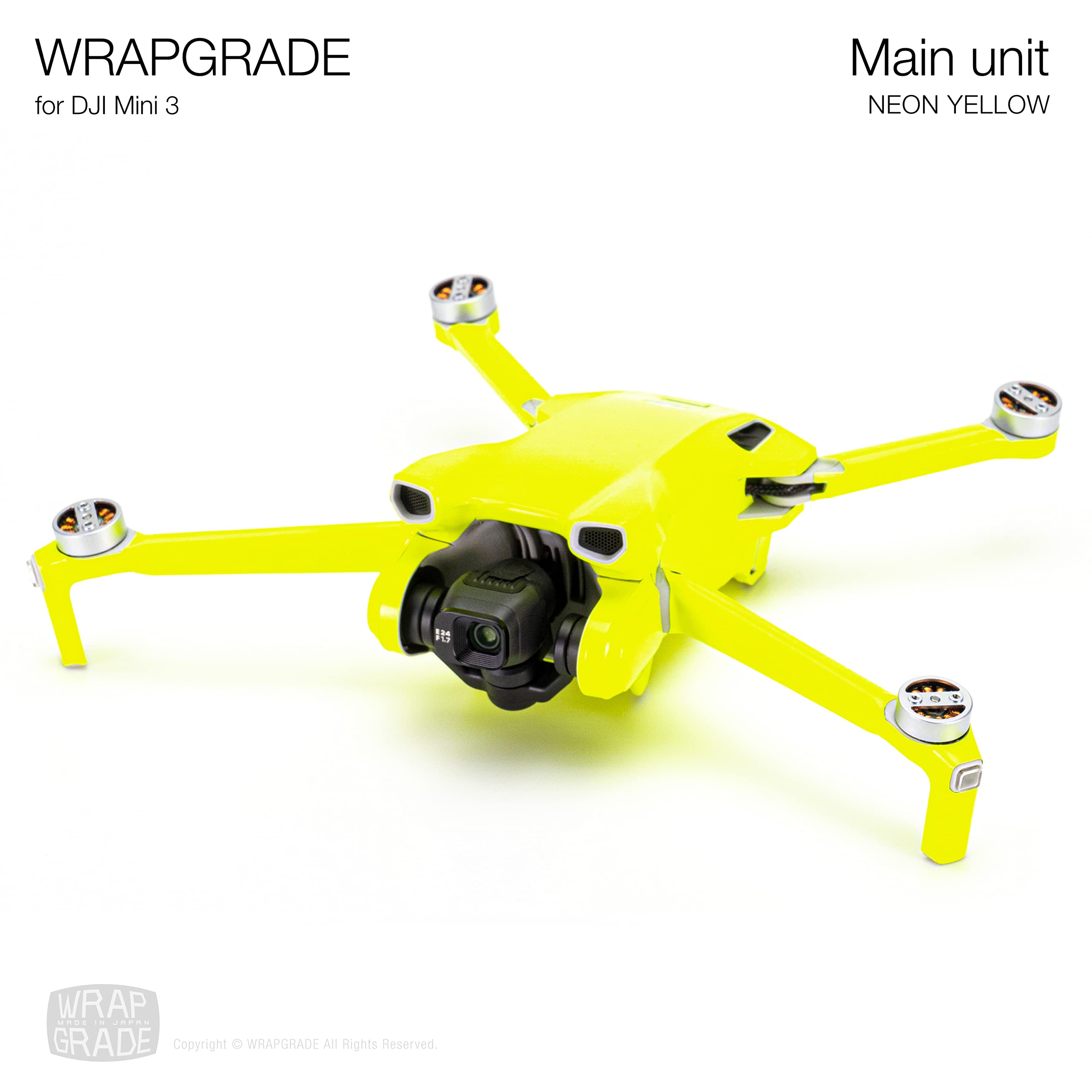 WRAPGRADE Skin Stickers for DJI Mini 3 Drone - Neon Yellow Protective Decals | Perfect for Customization, Scratch Protection & Aesthetic Enhancement