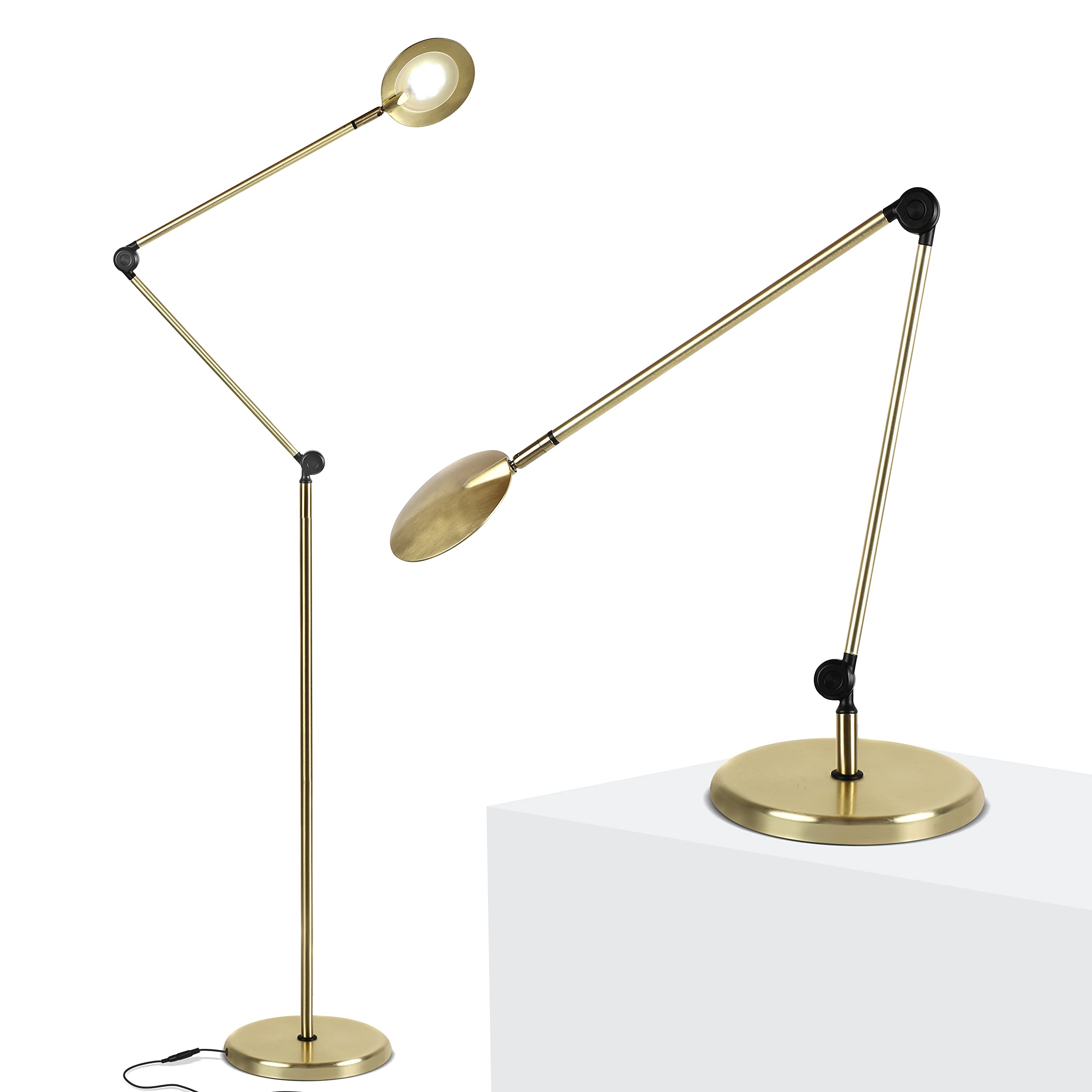 Brightech Sage 2-in-1 LED Craft Table & Floor Lamp - Adjustable Reading & Task Light for Living Room, Office, Study - 3 Color Modes, Dimmable, 360° Rotatable Head - Gold Finish - Perfect for Knitting, Sewing, Reading & Workspaces