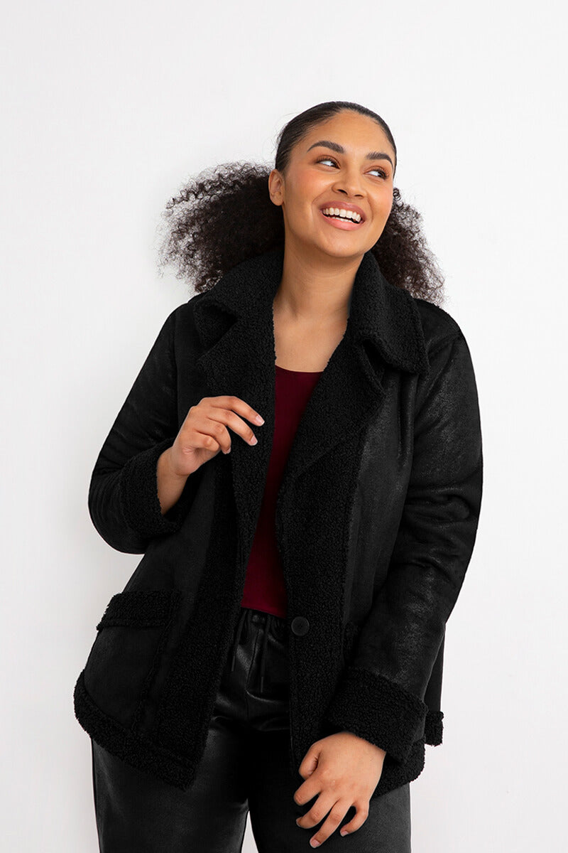 Boucle Shearling Faux Leather Moto Jacket for Women - Stylish Black Biker Jacket | Perfect for Winter, Fall & Motorcycle Riding