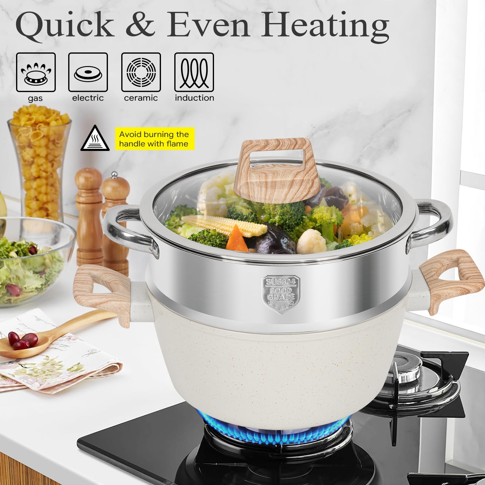**17-Piece Nonstick Pots and Pans Set - PFOS/PFOA Free Granite Coating Induction Cookware with Stay-Cool Handles & Silicone Tools - Perfect for Home Cooking, Baking & Family Meals**