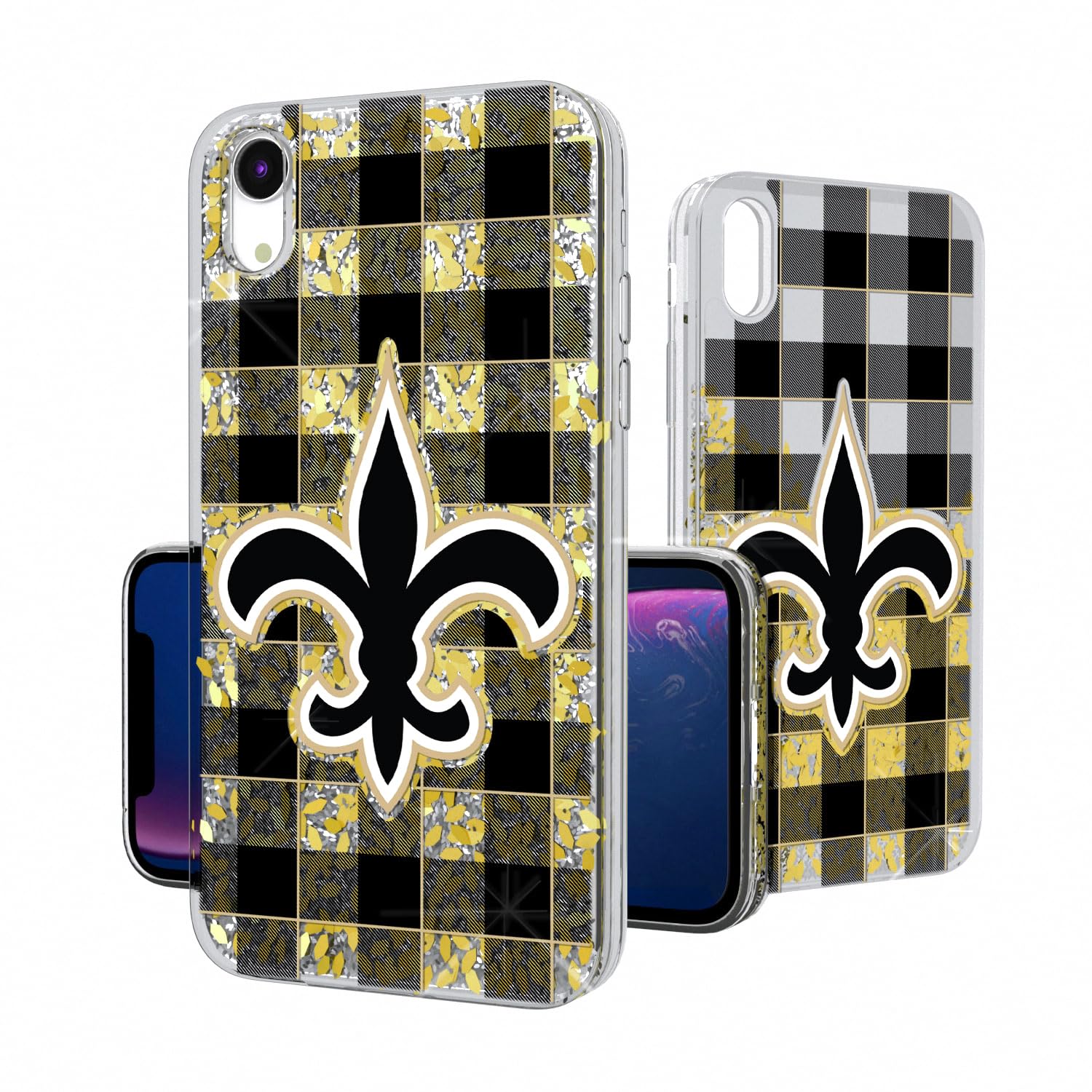 New Orleans Saints iPhone Case - Plaid Glitter Design for iPhone 11/12/13/14/15 Pro Max - Protective & Stylish Football Fan Accessory (Perfect for Game Day & Saints Pride)