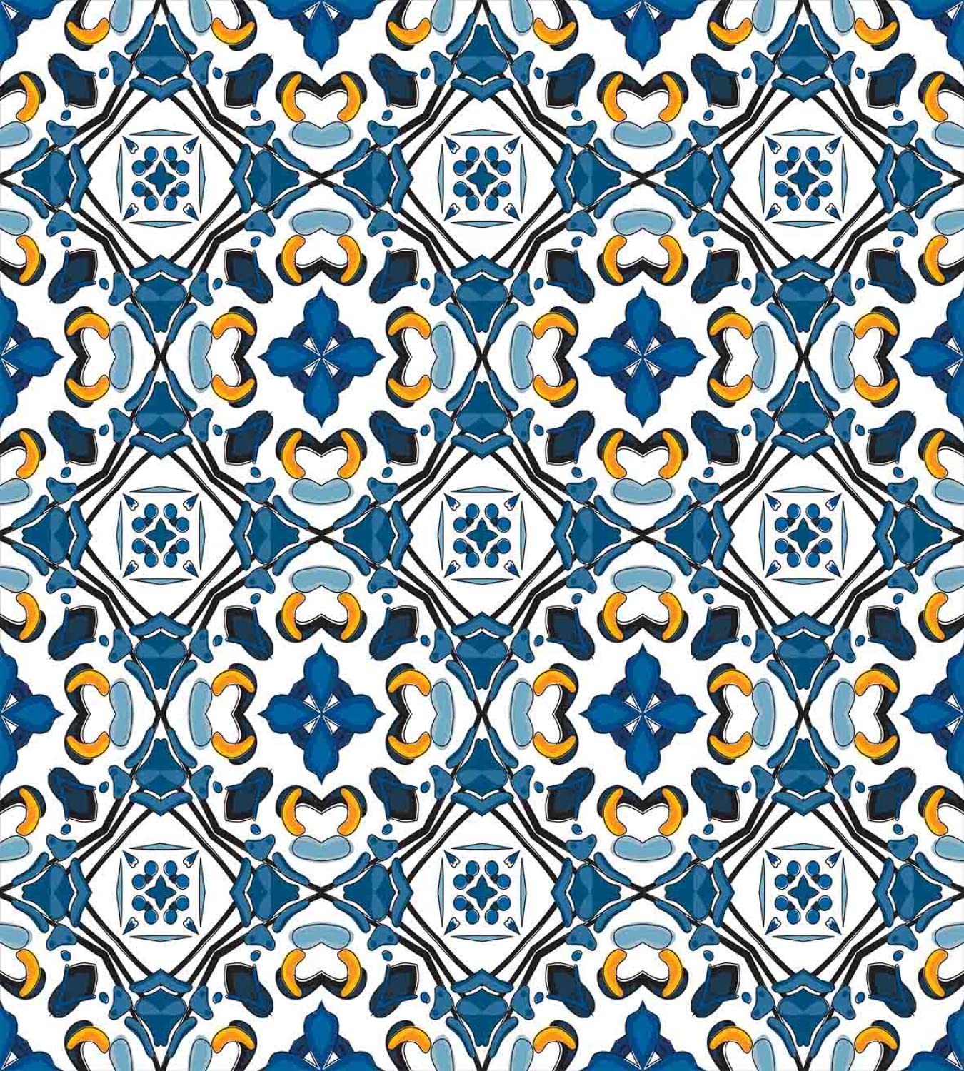 Ambesonne European Duvet Cover Set - Portuguese Ceramic Tile Art Design, Queen Size 2-Pack with 2 Duvet Covers & 4 Pillowcases, Royal Blue - Luxury Bedding for Master Bedroom, Guest Room & Vacation Homes