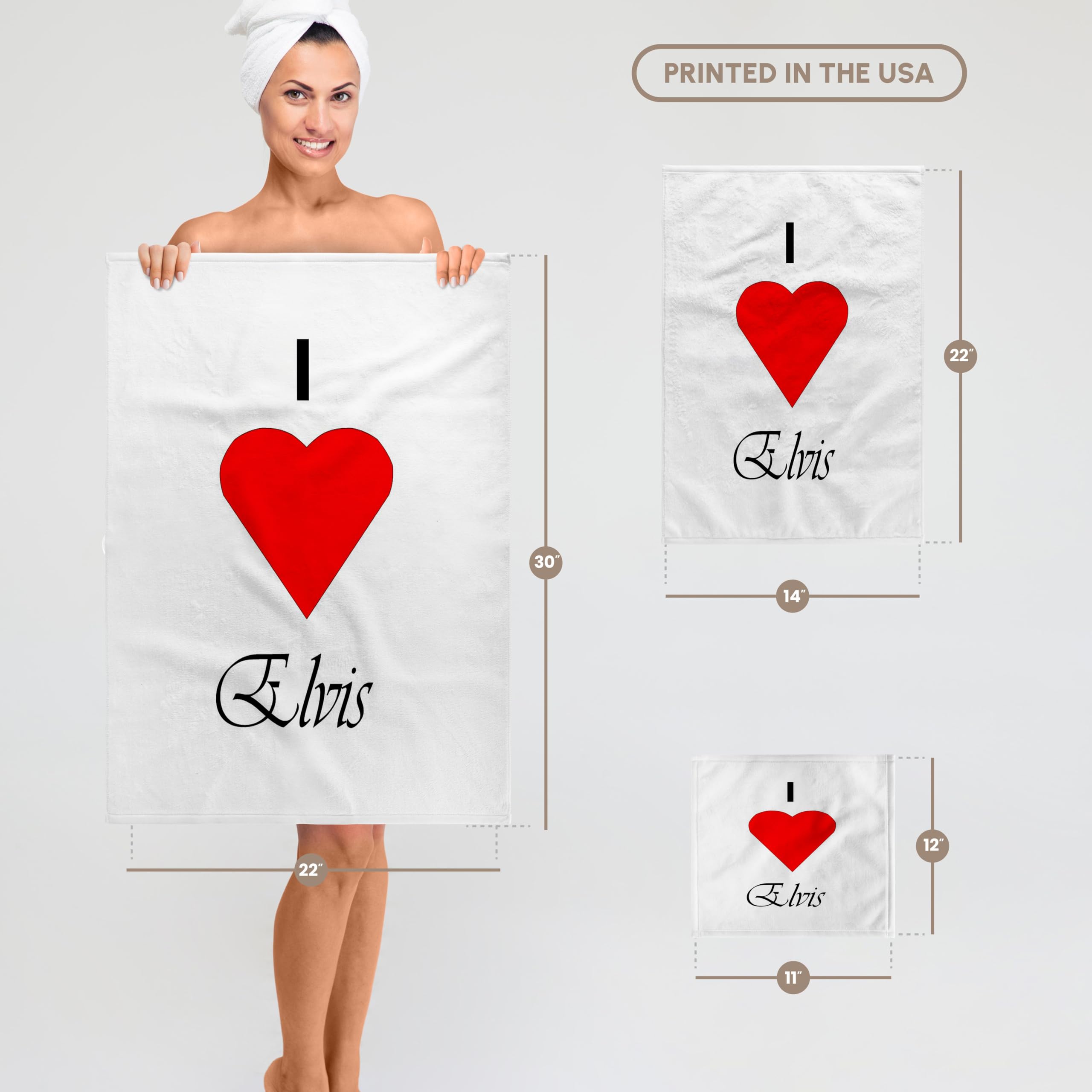 3D Printed Towel with Elvis and Big Red Heart Design - 3dRose Lens Art by Florene - Bath, Beach & Kitchen Towel for Elvis Fans - Perfect for Home Decor, Gifts & Collectibles