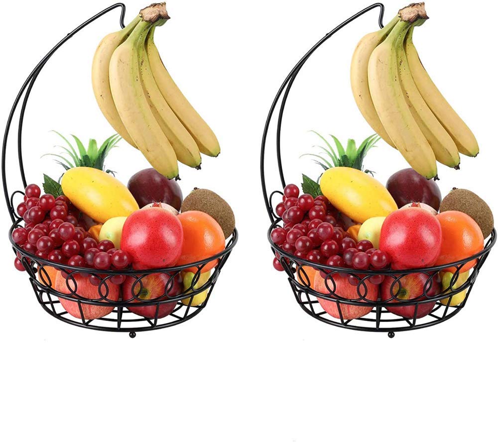 Mavoorick 2-Piece Fruit Storage Basket with Banana Holder - Kitchen Countertop Organizer for Fresh Fruits & Vegetables