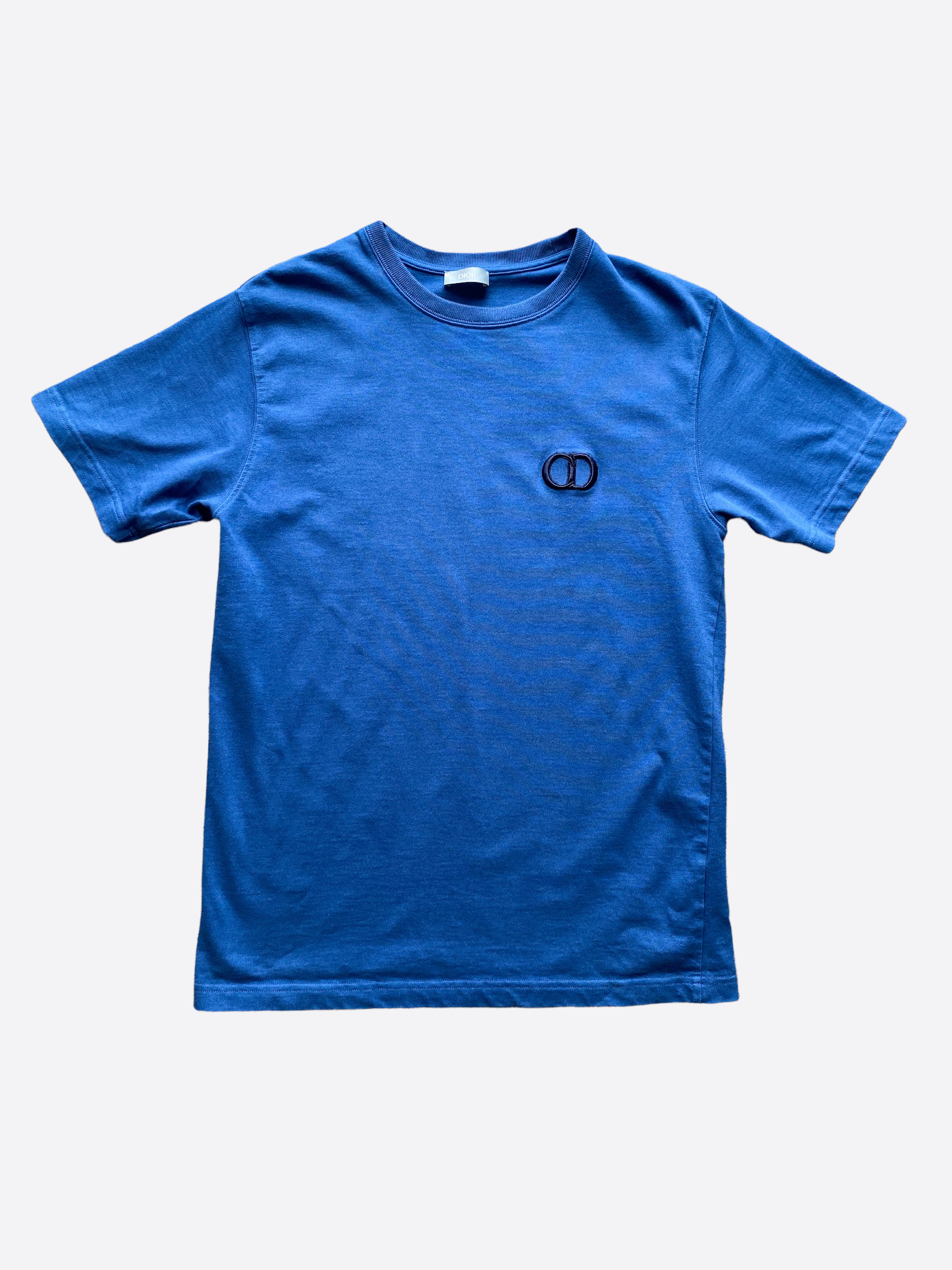 Dior Blue CD Icon Embroidered Logo T-Shirt for Men - Luxury Cotton Crewneck Tee for Casual Wear & Street Style Fashion