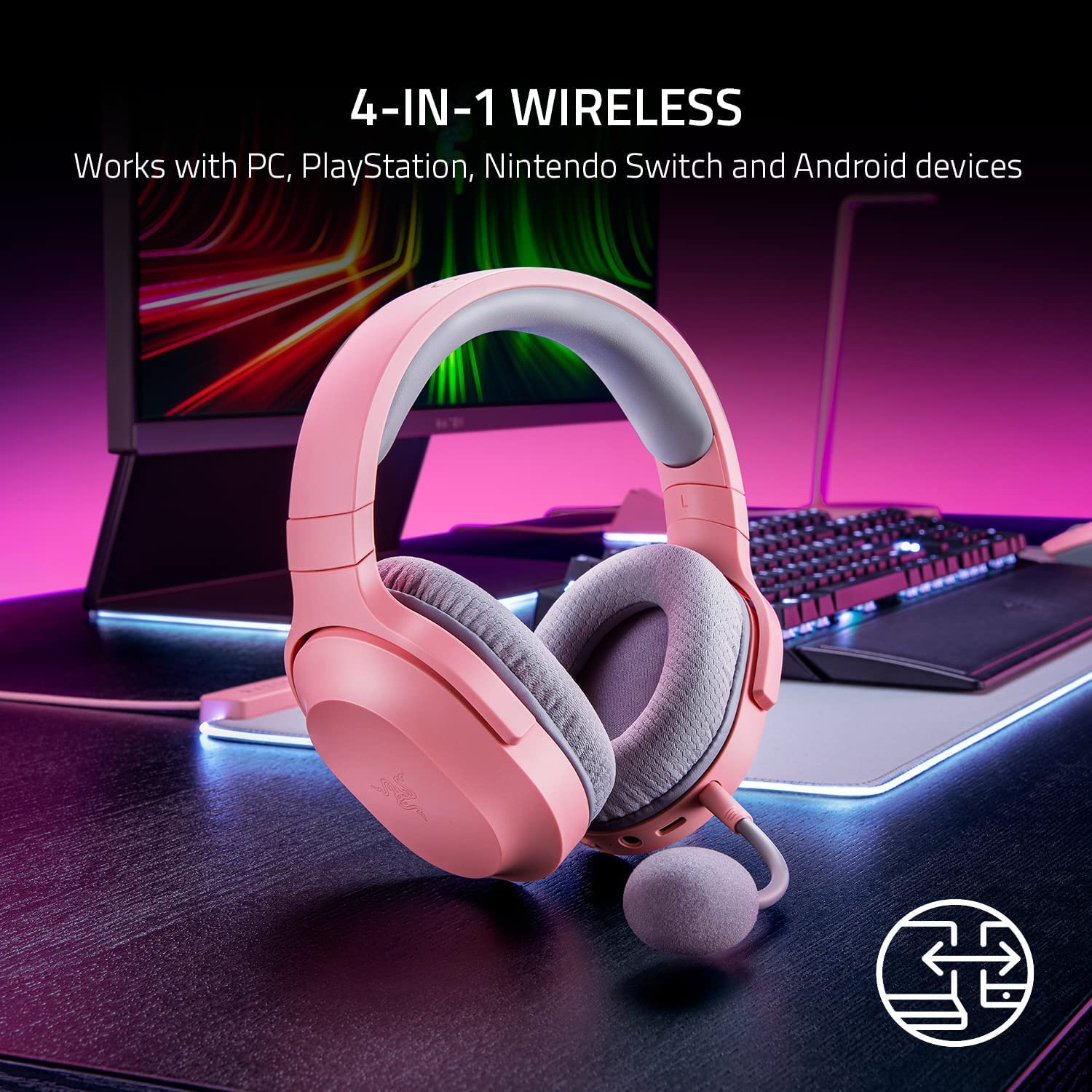 Razer Barracuda X Wireless Gaming Headset for PC, PS5, Switch & Mobile - Lightweight Multi-Platform Headphones with Kitty Ears (Quartz Pink) - Perfect for Gaming, Streaming & Work from Home