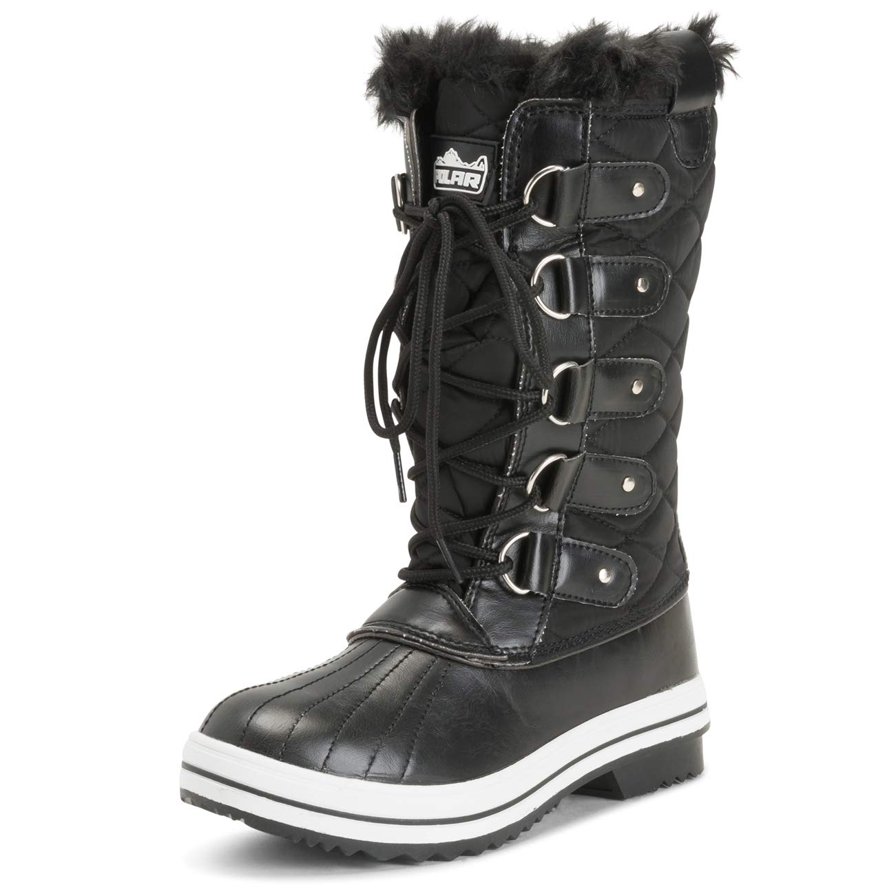 Polar Women's Waterproof Nylon Tall Winter Snow Boots - Warm Insulated Snow Boots for Women, Slip Resistant & Comfortable for Snowy Weather, Hiking & Outdoor Activities