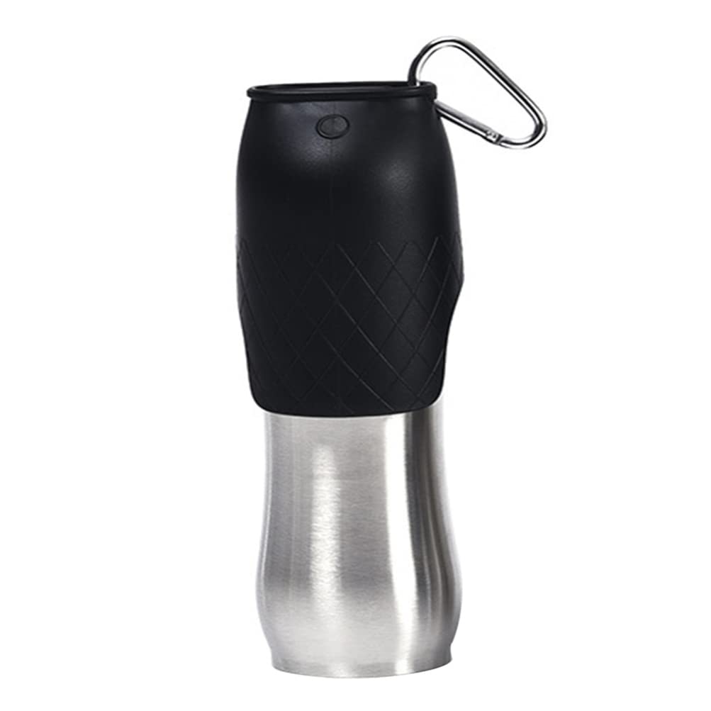 **POPETPOP Portable Stainless Steel Dog Water Bottle with Drinking Feeder - Leak-Proof Travel Water Dispenser for Dogs & Cats - Perfect for Hiking, Walking, and Outdoor Adventures**