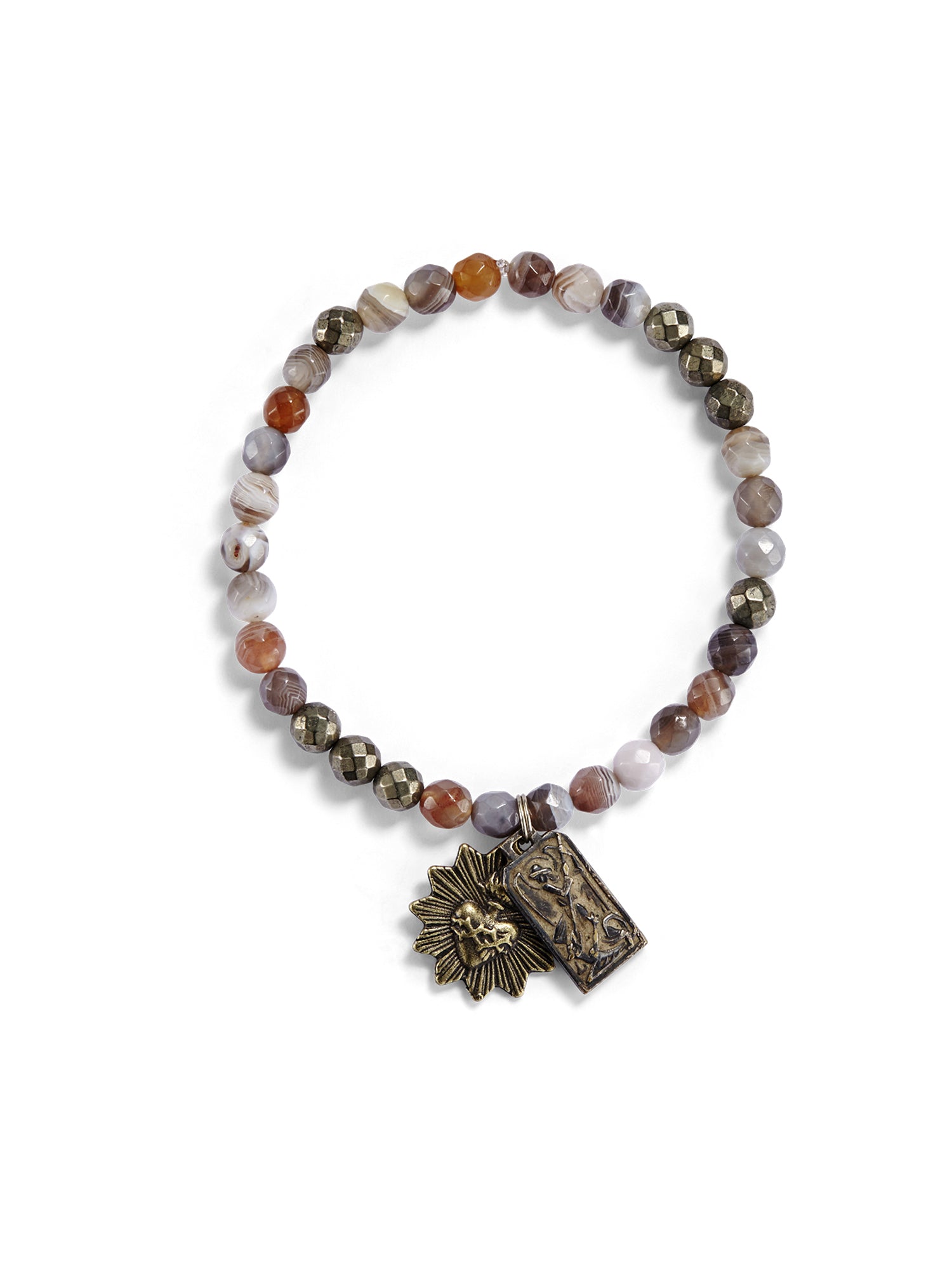 Faceted Botswana Agate & Pyrite Icon Bracelet - Healing Crystal Jewelry for Women - Perfect for Meditation, Yoga & Spiritual Protection