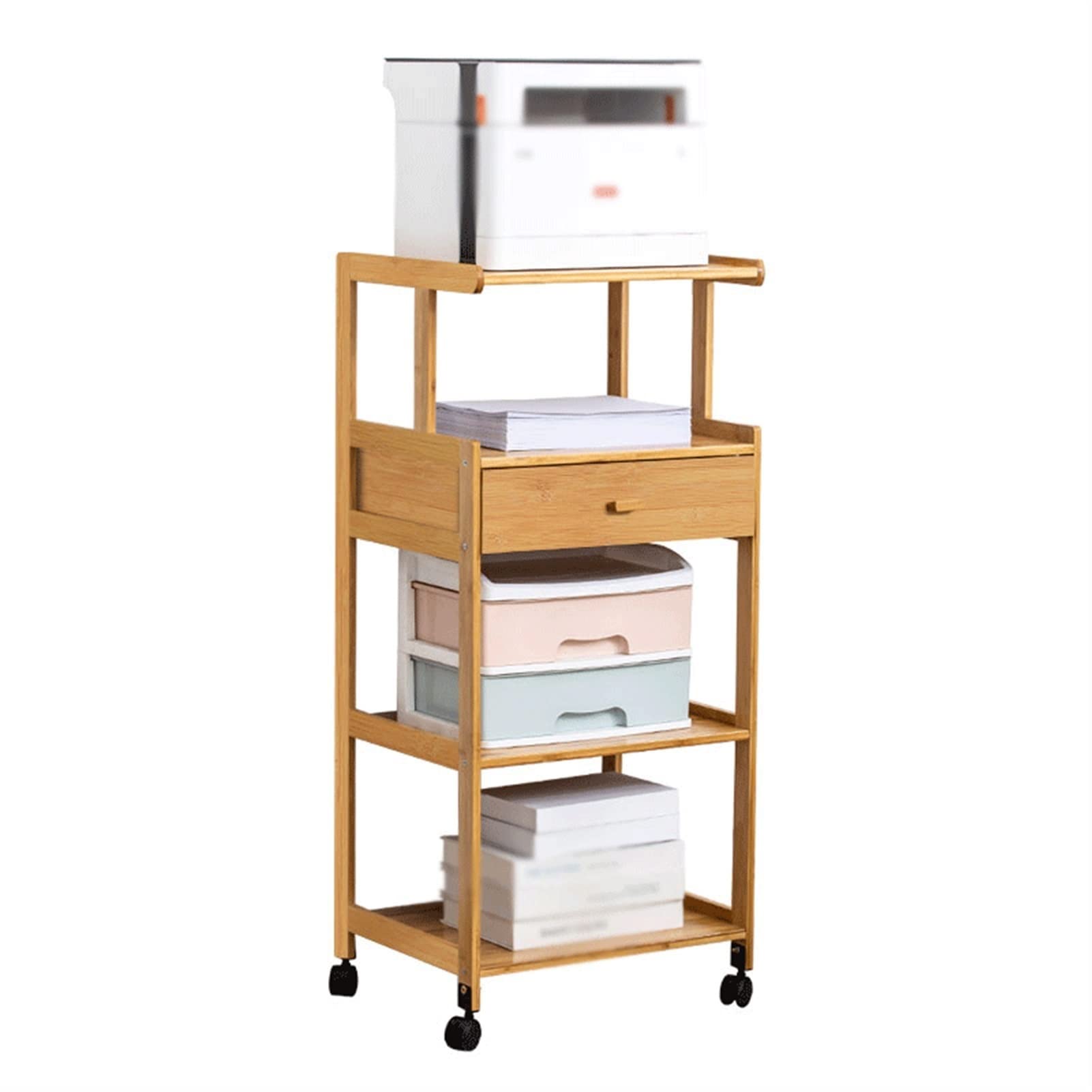Heavy-Duty 4-Tier Mobile Printer Stand with Wheels - Office Fax Machine Shelf, File Storage Rack & Home Drawer Organizer | Perfect for Workspace Organization & Small Office Equipment Storage (Color: A)