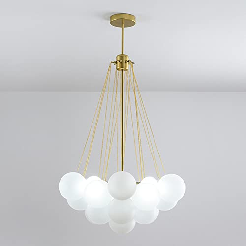 Modern White Frosted Glass LED Pendant Light - 19 Balloon Design Chandelier for Living Room & Dining Room - Gold Finish 110V-120V - Perfect for Home, Restaurant and Office Lighting Decor