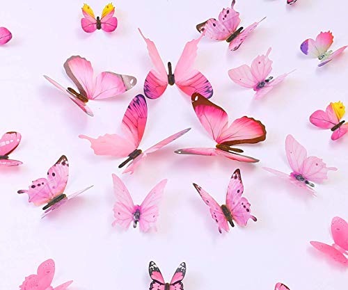 48PCS 3D Butterfly Wall Decals - Removable Pink Butterflies Wall Stickers for Home, Kids Room, Bedroom & Living Room Decor, Perfect for Nursery, Wedding, Party, and Office Wall Art